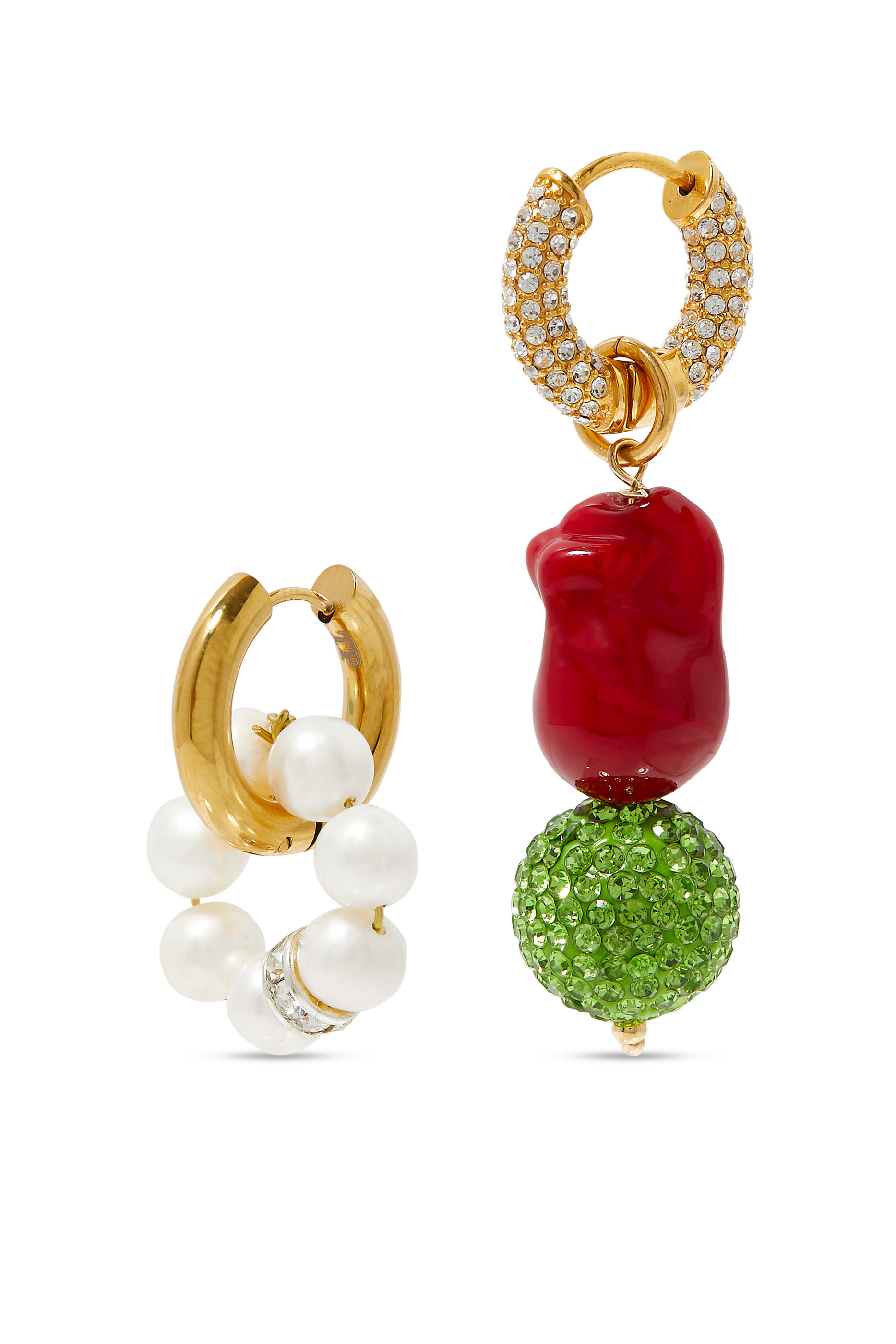 Mix-and-Match Huggie Earrings, 24k Gold-Plated Brass & Pearls