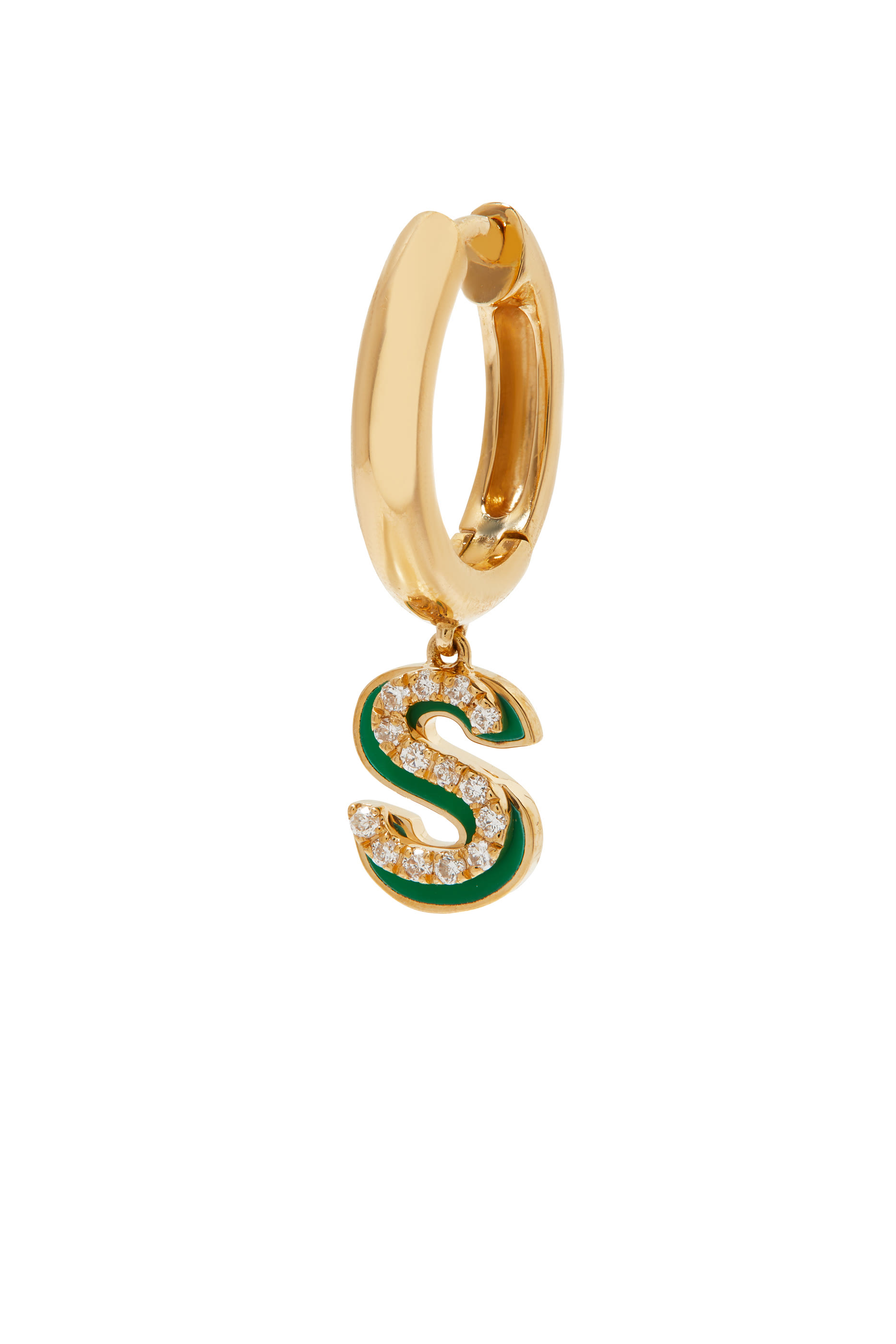 S Huggie Earring, 18k Yellow Gold & Diamonds