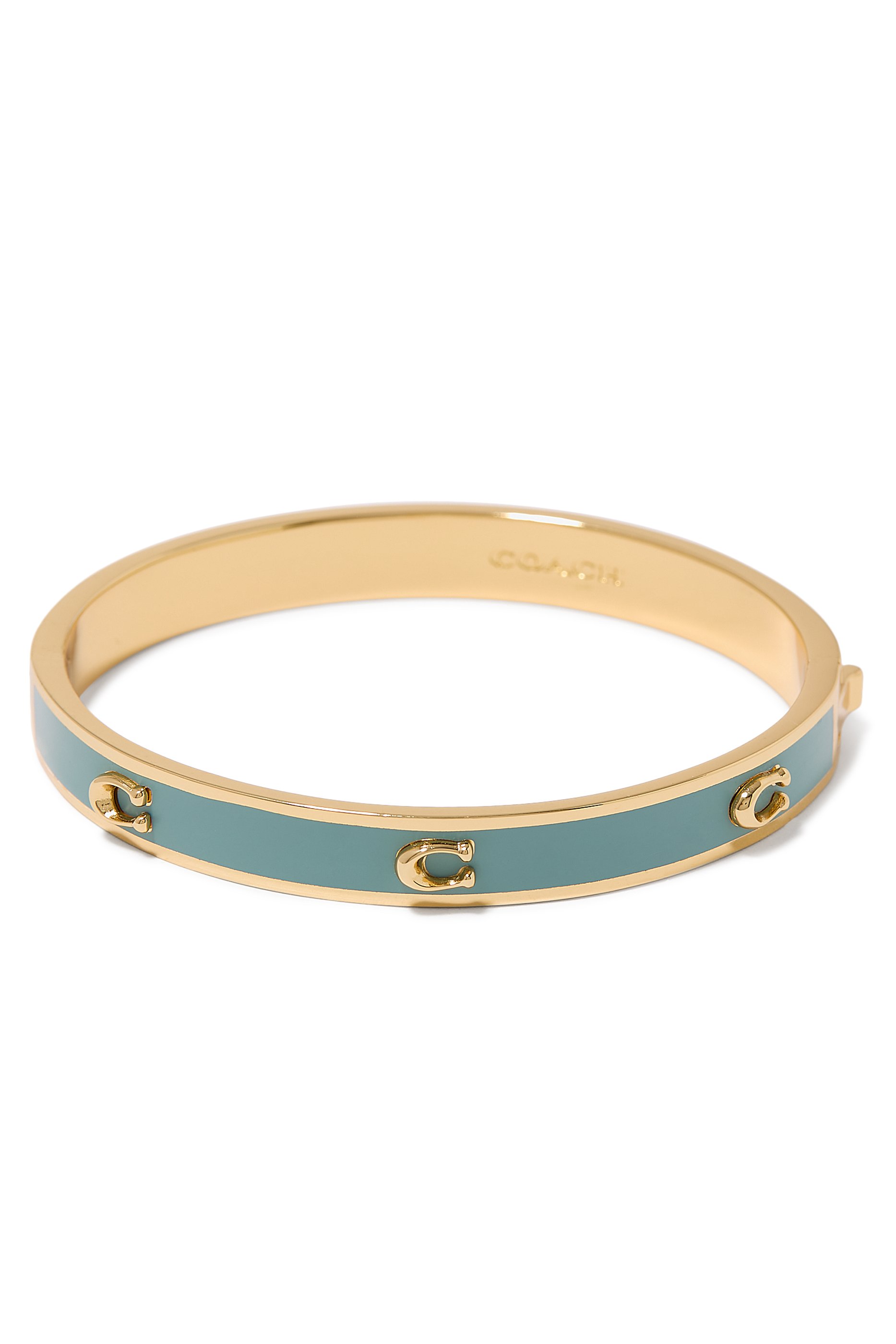 Pegged C Enamel Hinged Bangle Bracelet