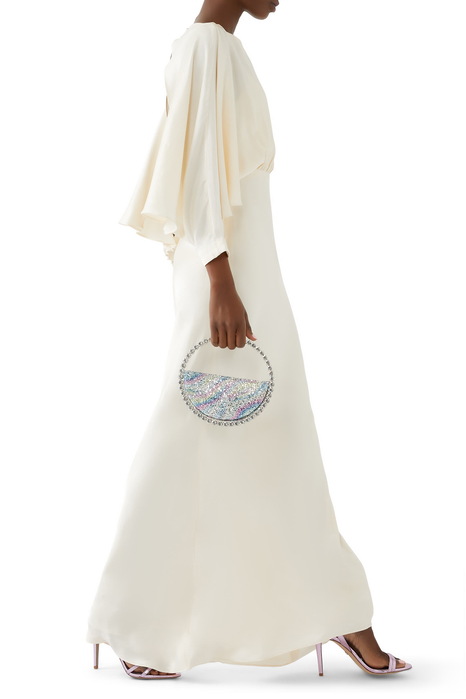 La Lune Open Back Curved Sleeve Maxi Dress