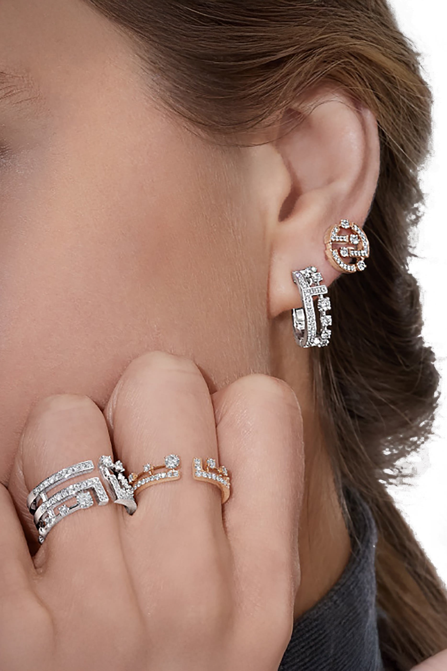 Avenues Stud Earrings, 18K Yellow Gold & Diamonds