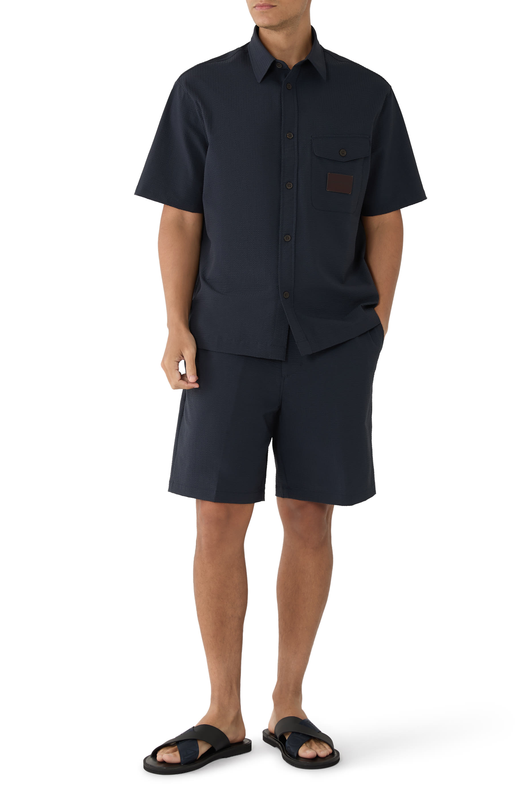 Logo Patch Seersucker Shirt