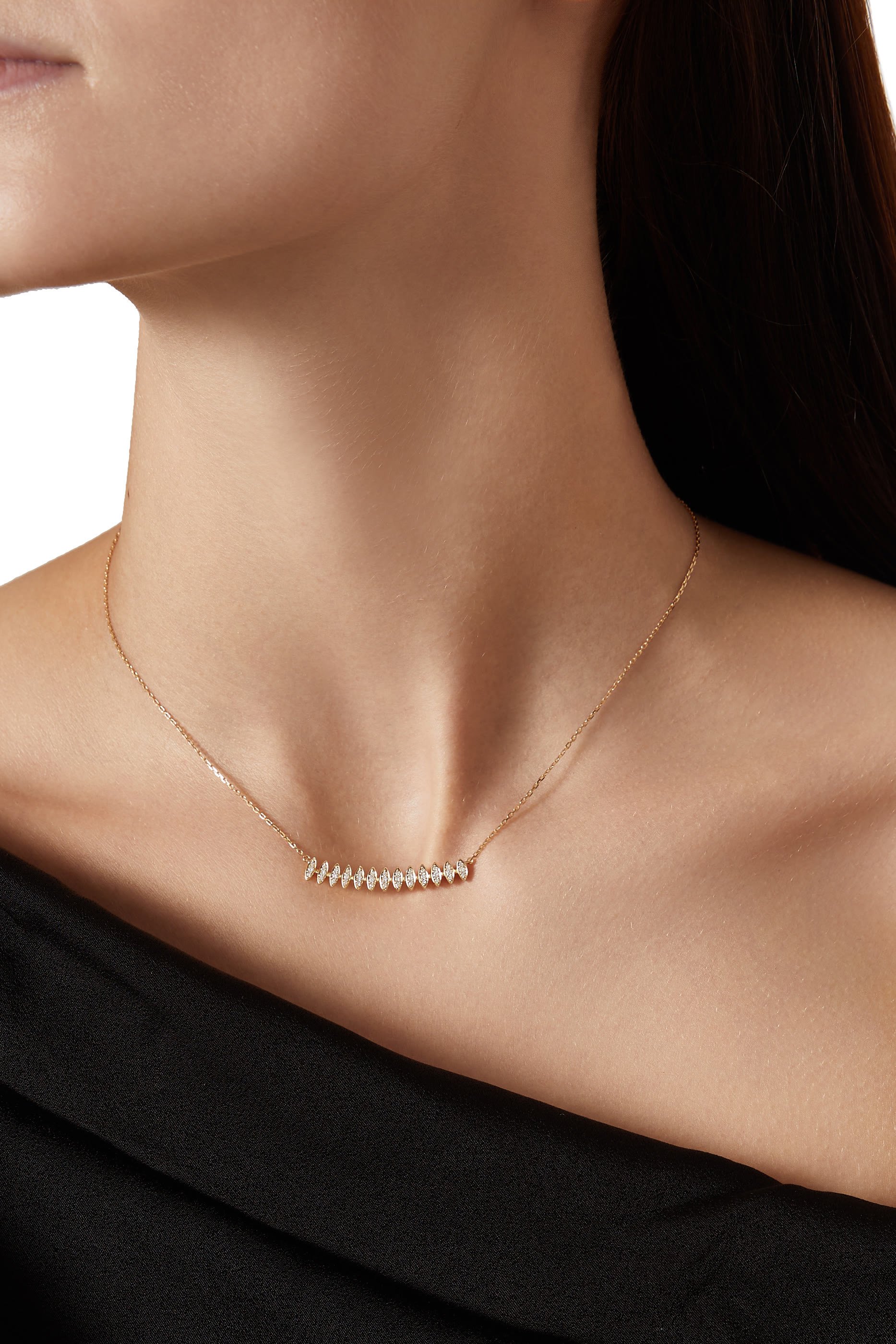 Barq Marquise Small Necklace, 18K Yellow Gold & Diamonds