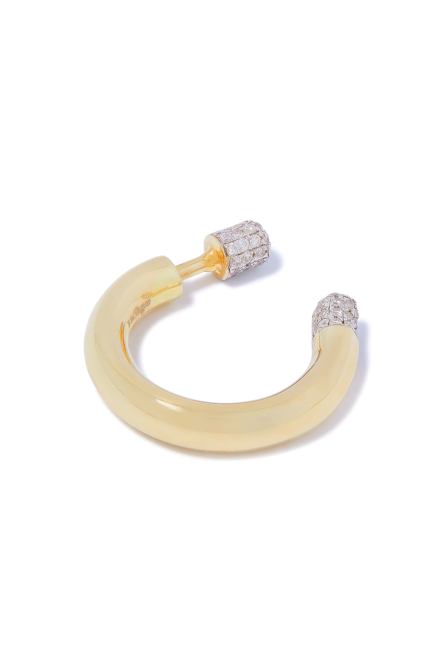 Small Tube Earring, 14k Yellow Gold & Diamond