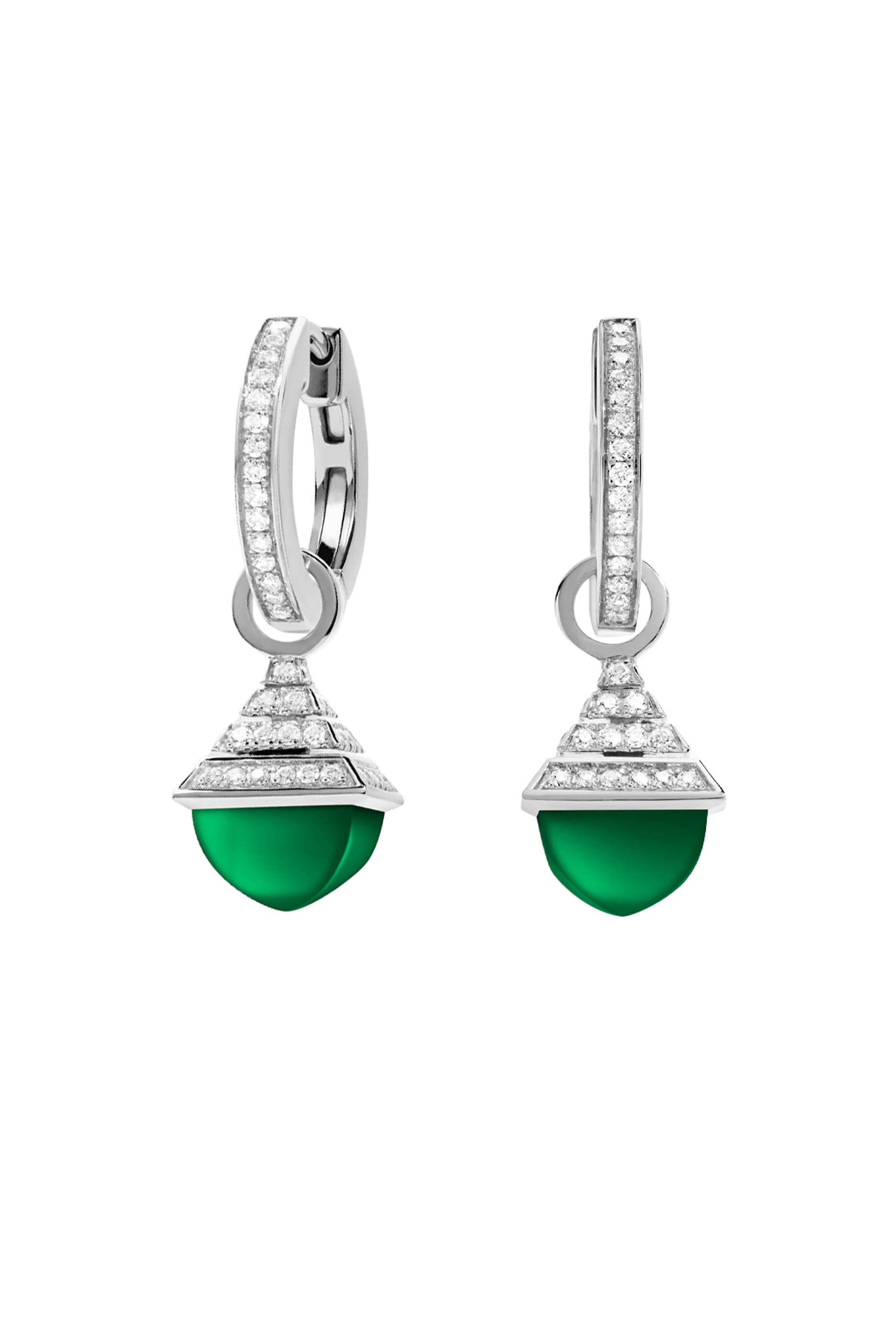 Cleo Drop Earrings, 18k White Gold with Green Agate & Diamonds