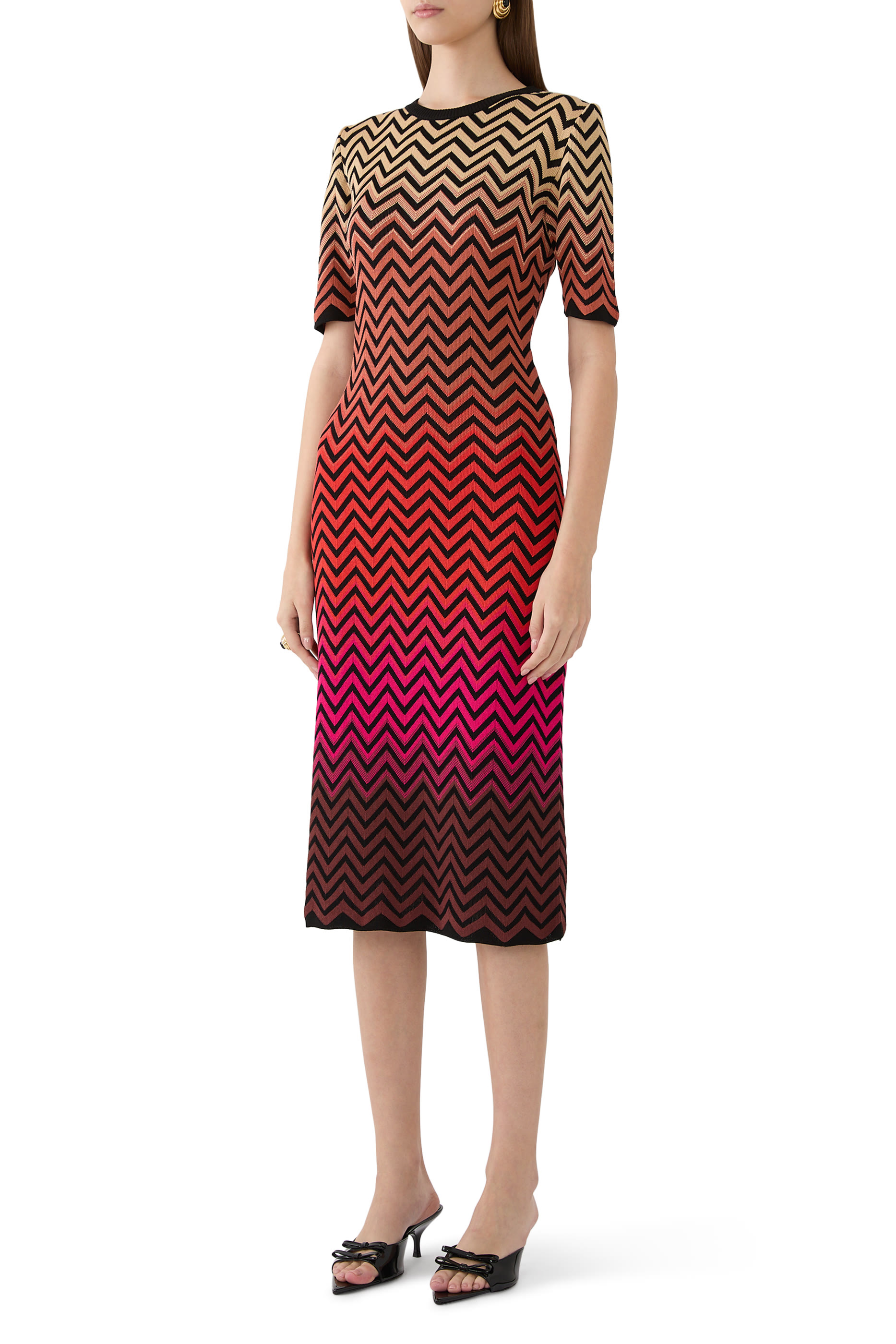 D&eacute;grad&eacute; Chevron Motif Midi Dress