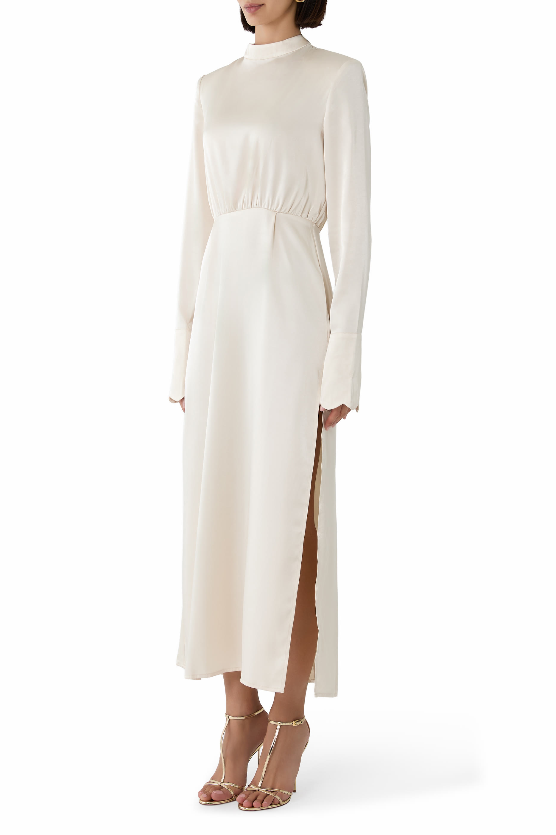 Structured Shoulder Design High-Neck Maxi Dress