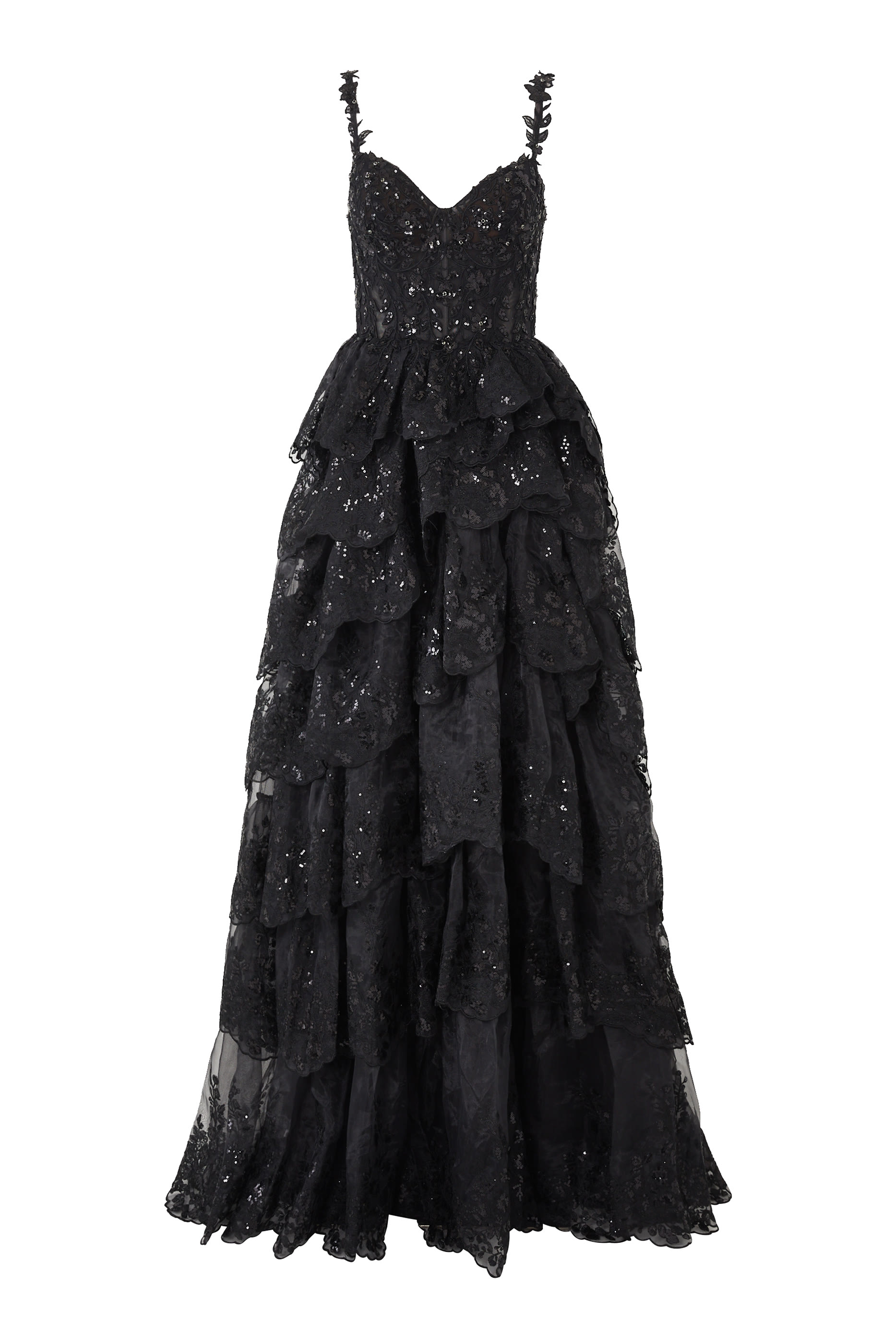 Tiered Floral Sequin Maxi Gown