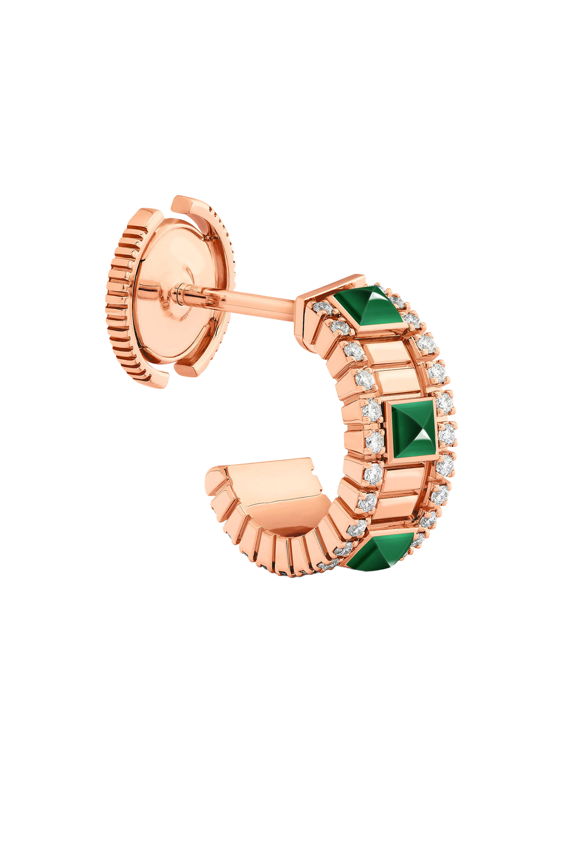 LIFE Diamond Mini Hoop Earrings,18k Pink Gold & Diamonds, Agate Stone