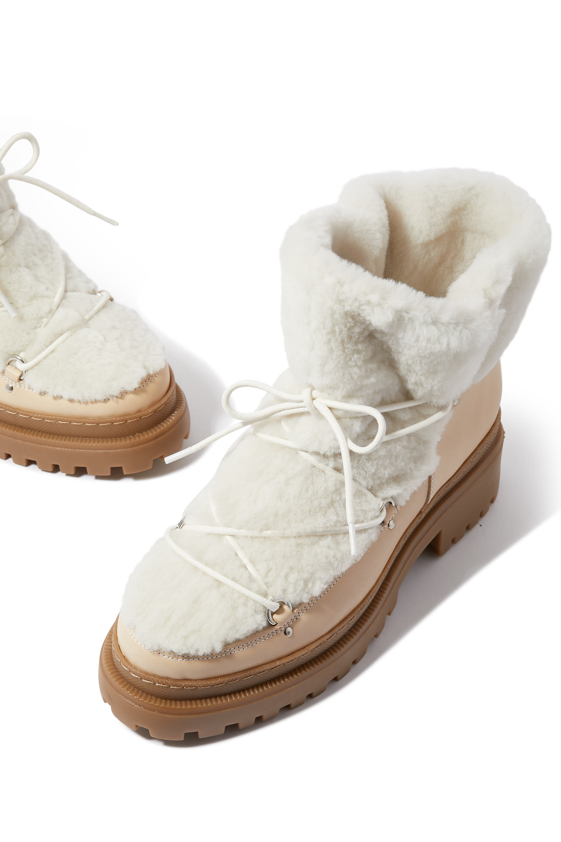 Lace-Up Mid-Length Shearling Boots