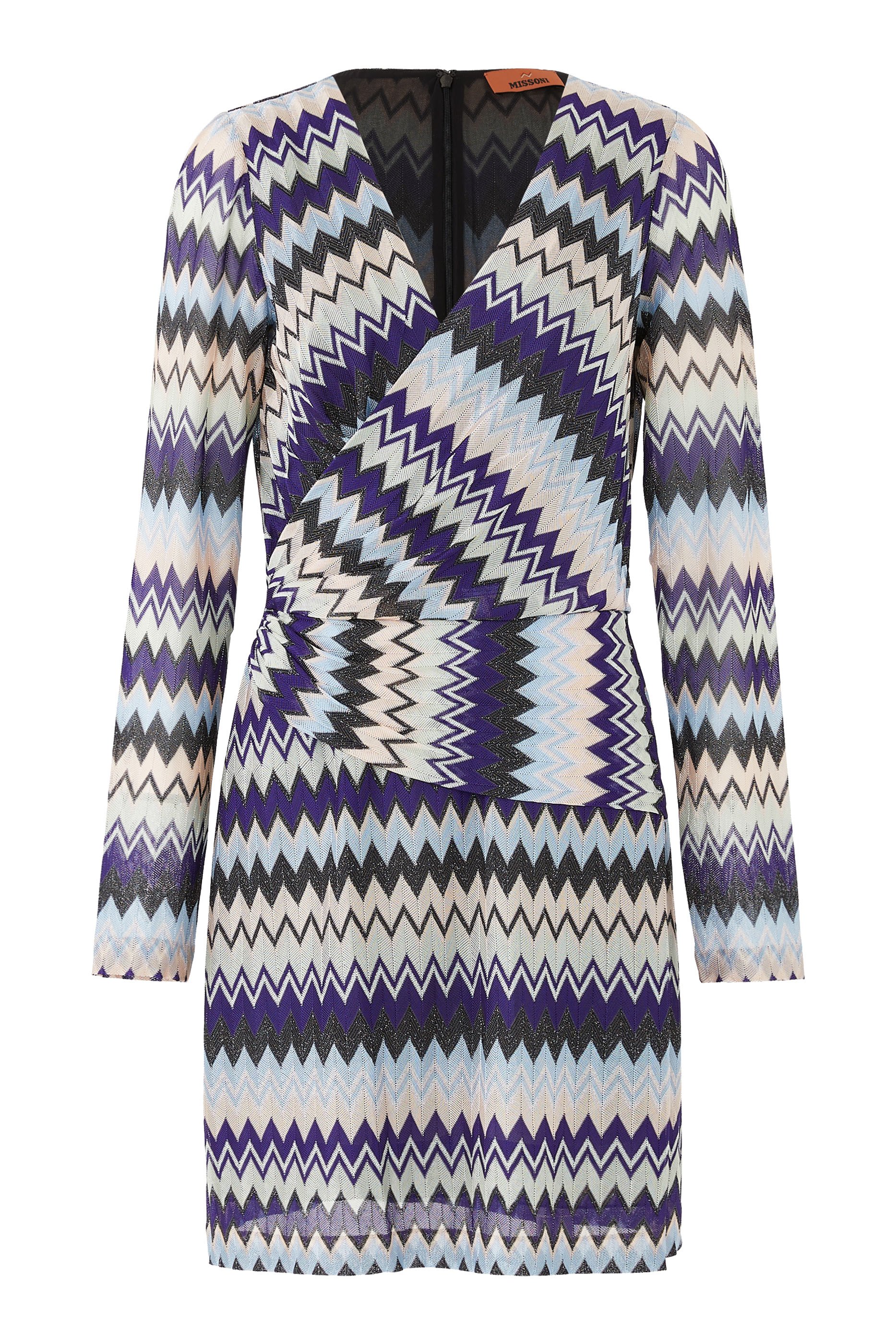 Zigzag Raschel Wrap Long Sleeve Midi Dress