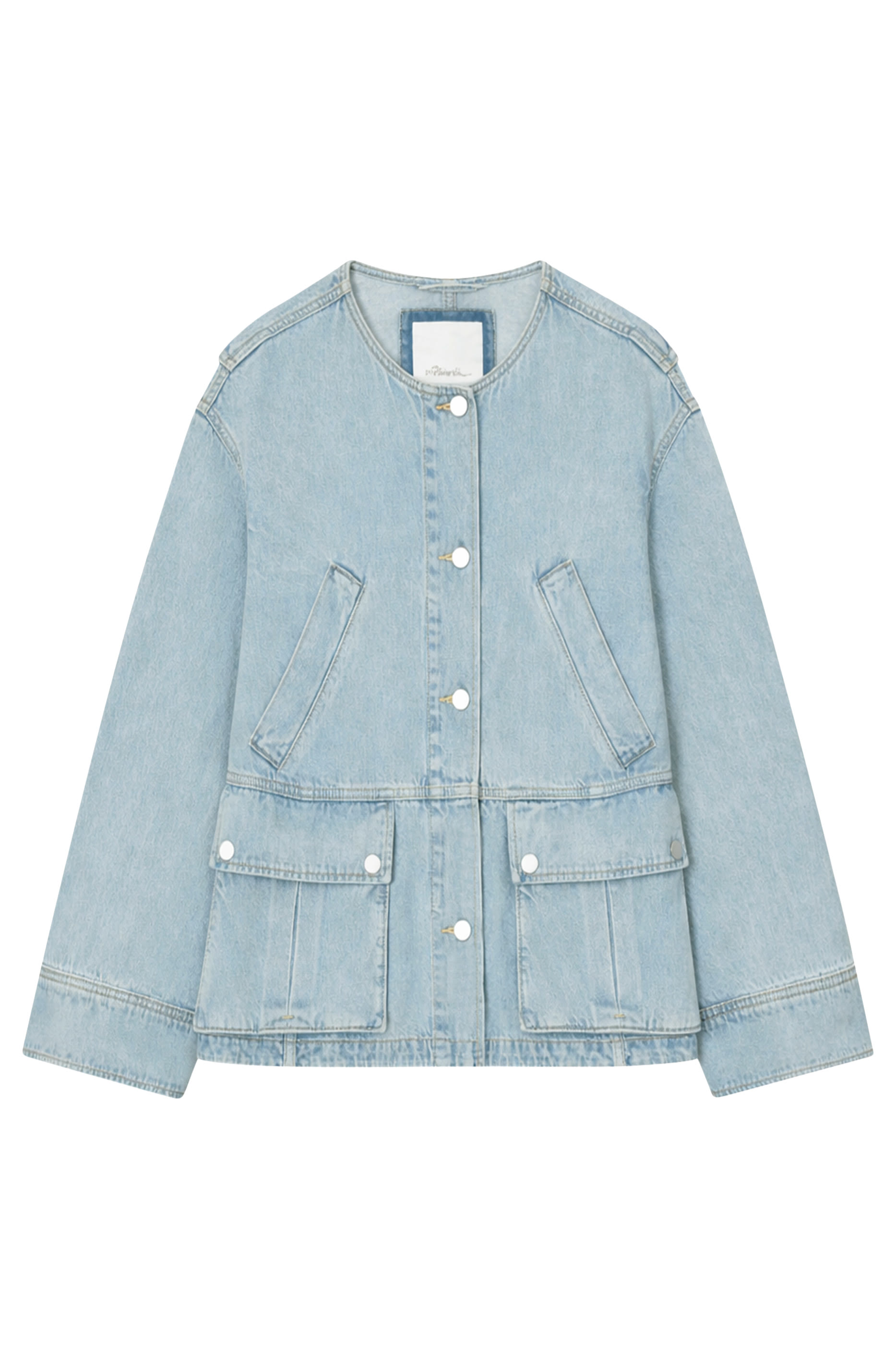 Collarless Trapeze Denim Jacket