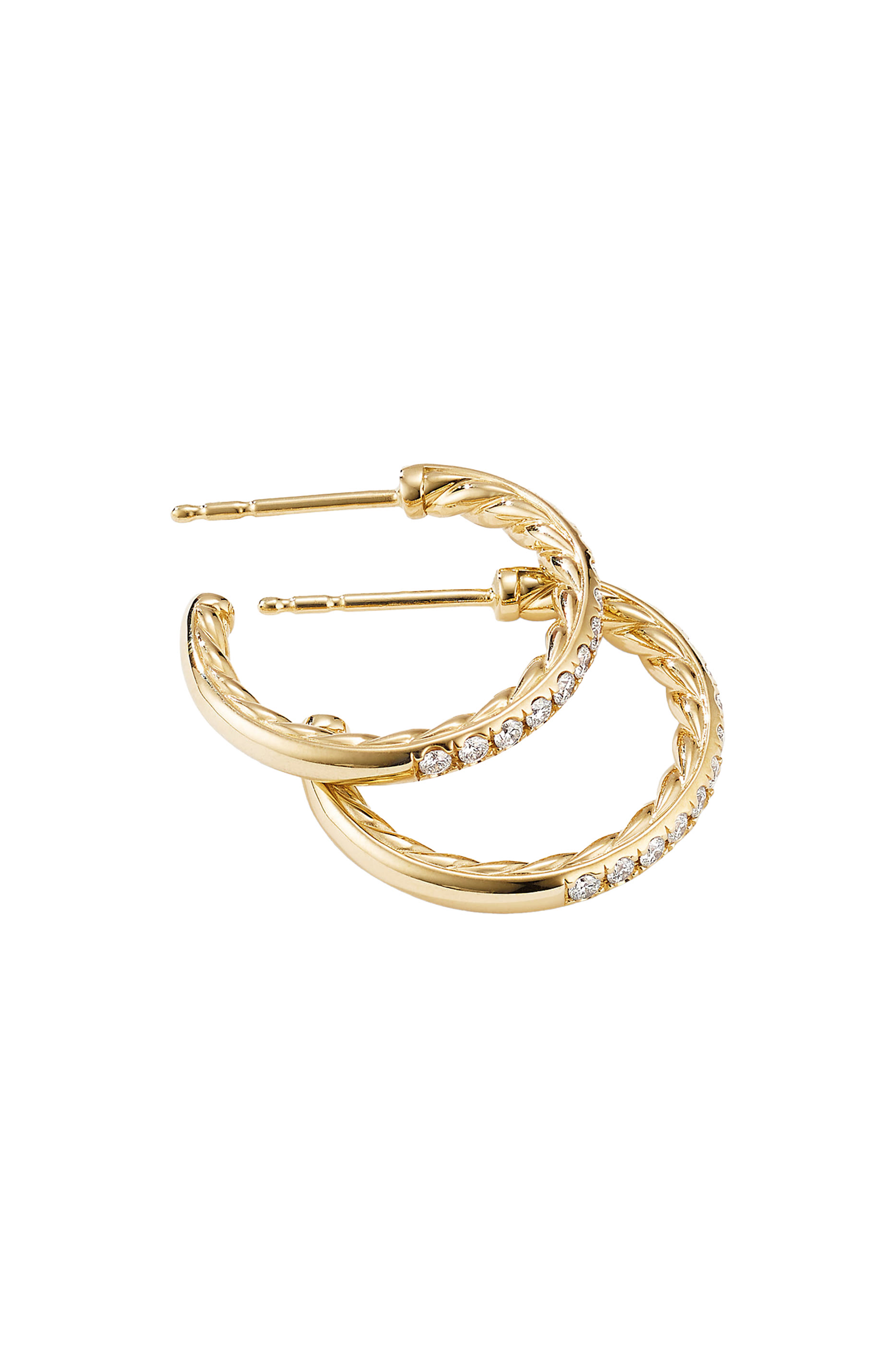 Pave Hoop Earrings, 18k Yellow Gold & Diamonds