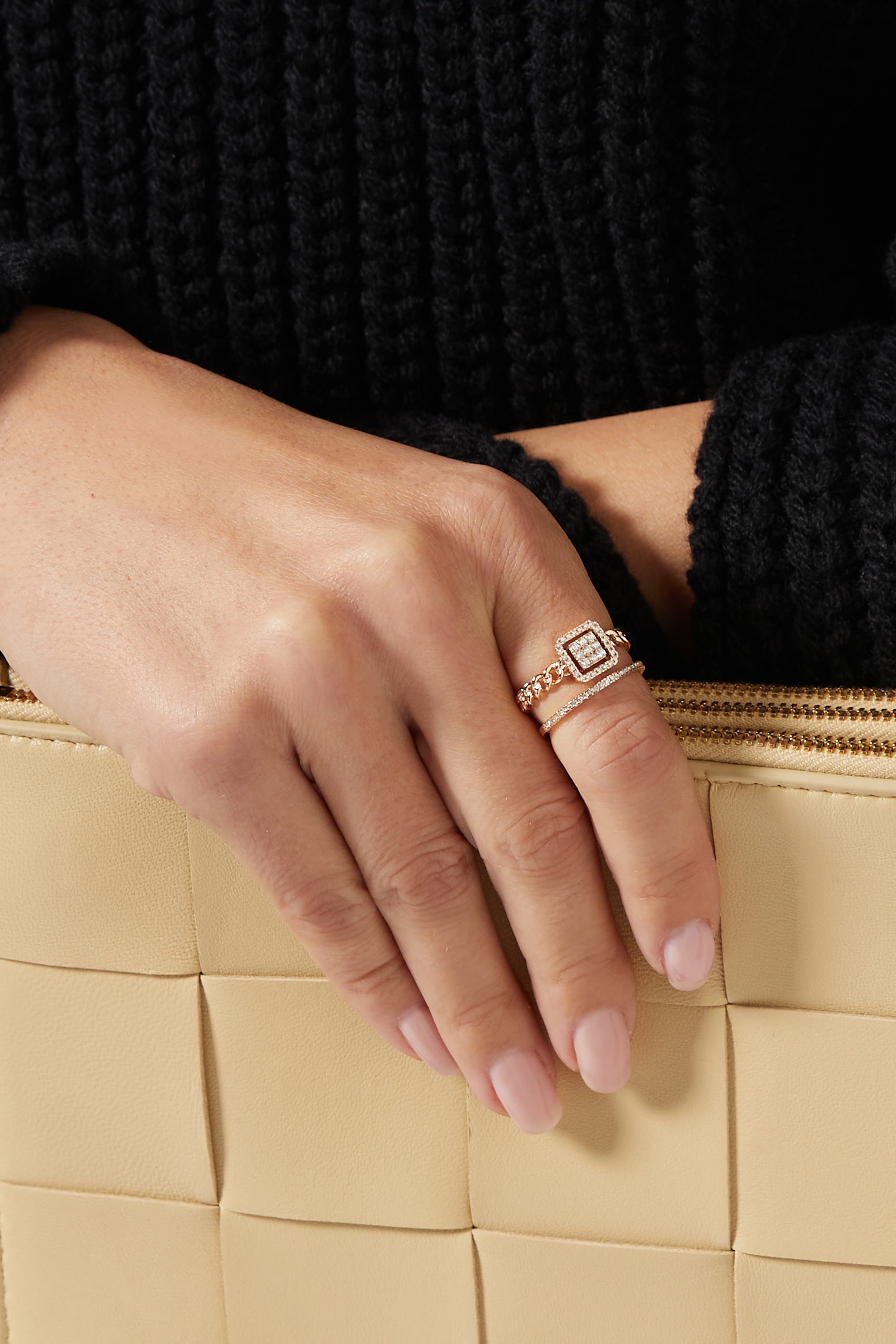 Quwa Square Double Ring, 18k Pink Gold & Diamonds