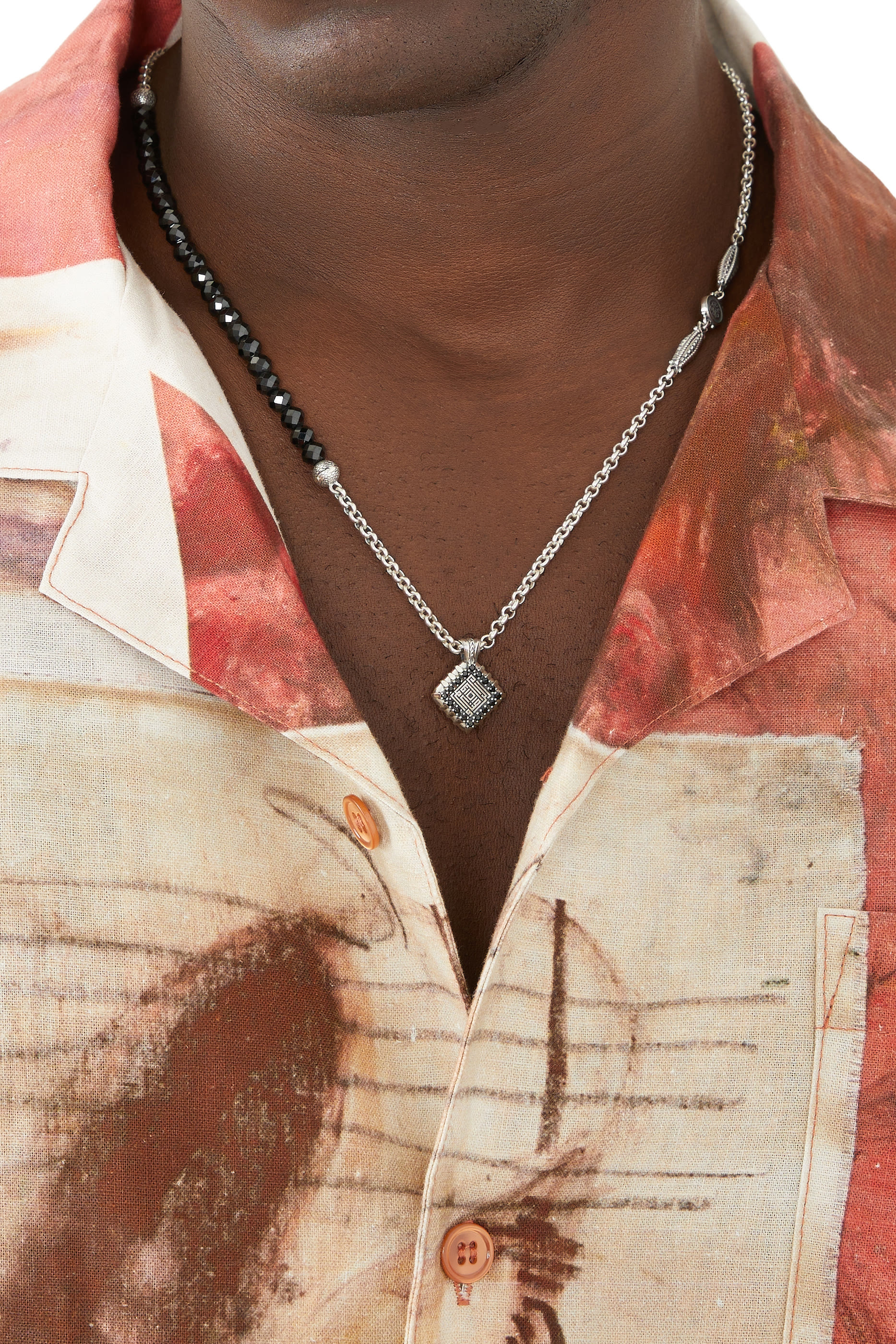 Kufic Necklace, Silver & Onyx, Spinel