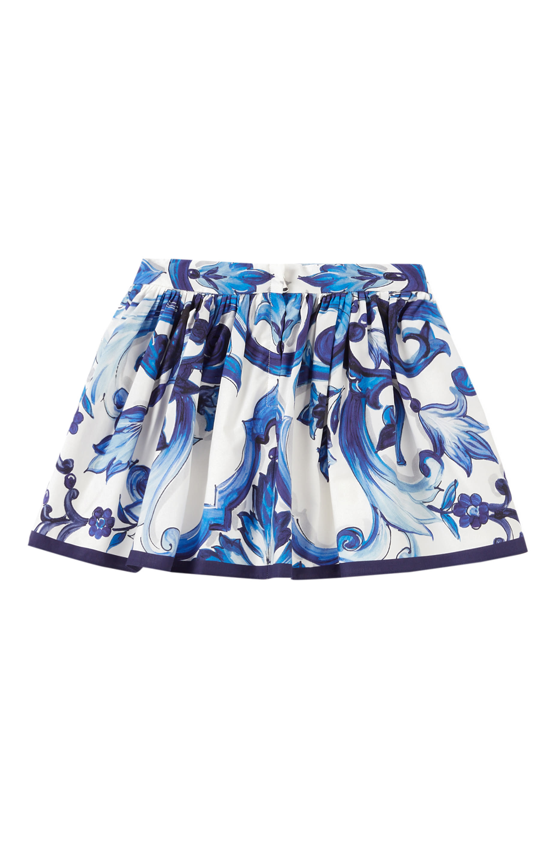 Kids Majolica Print Pleated Cotton Poplin Midi Skirt