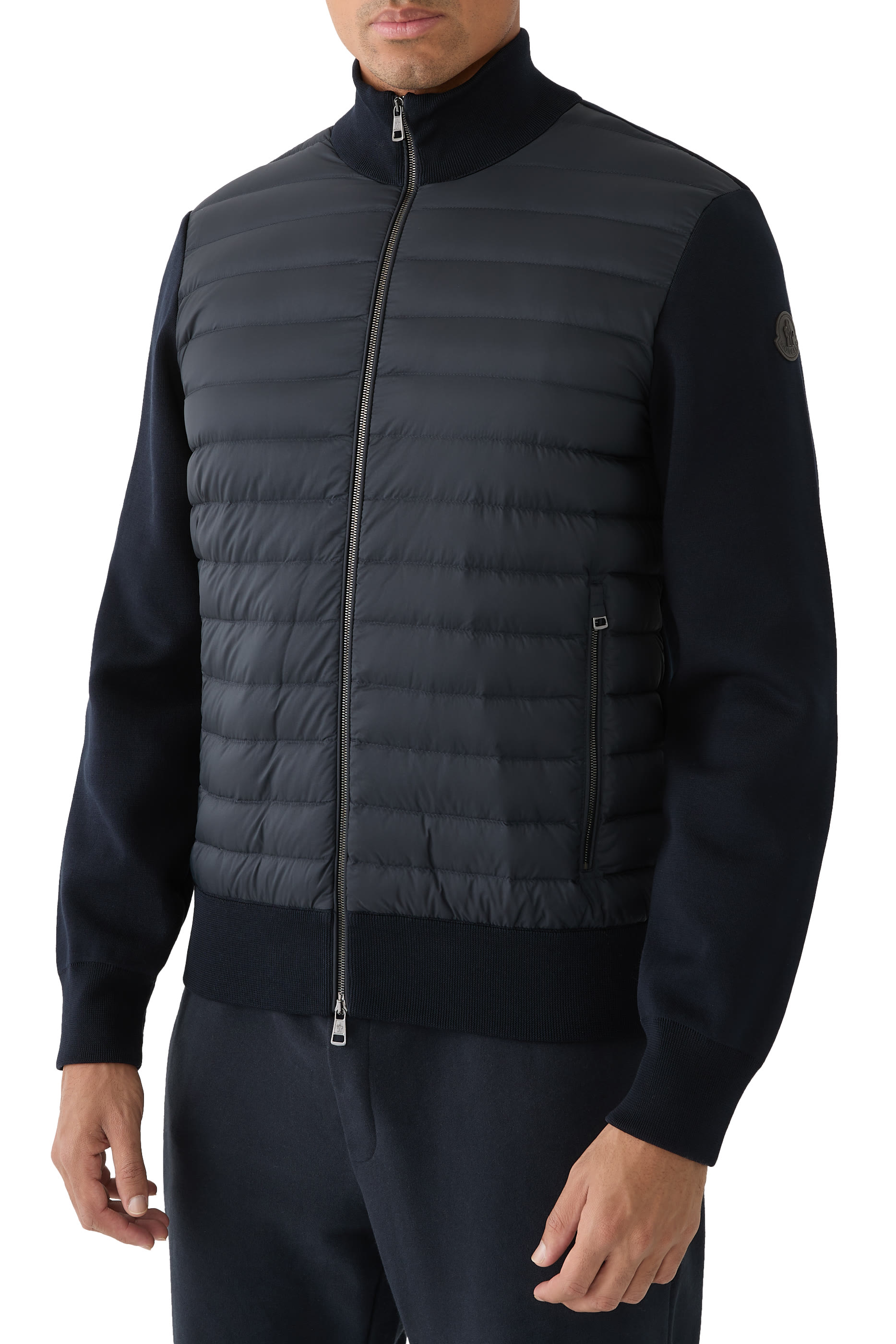 Padded Cr&ecirc;pe Cotton Zip-Up Cardigan