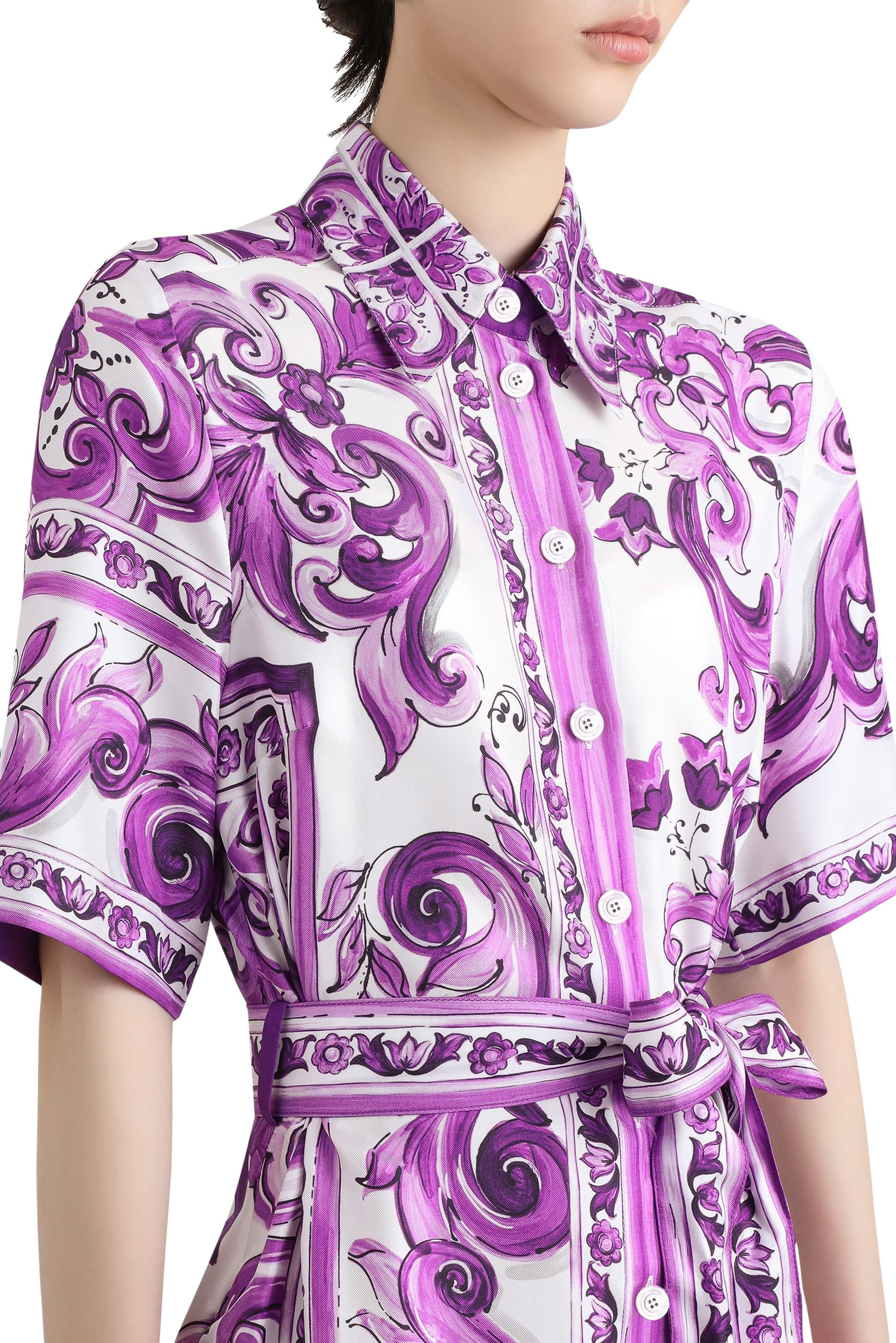 Majolica-Print Twill Shirt Dress