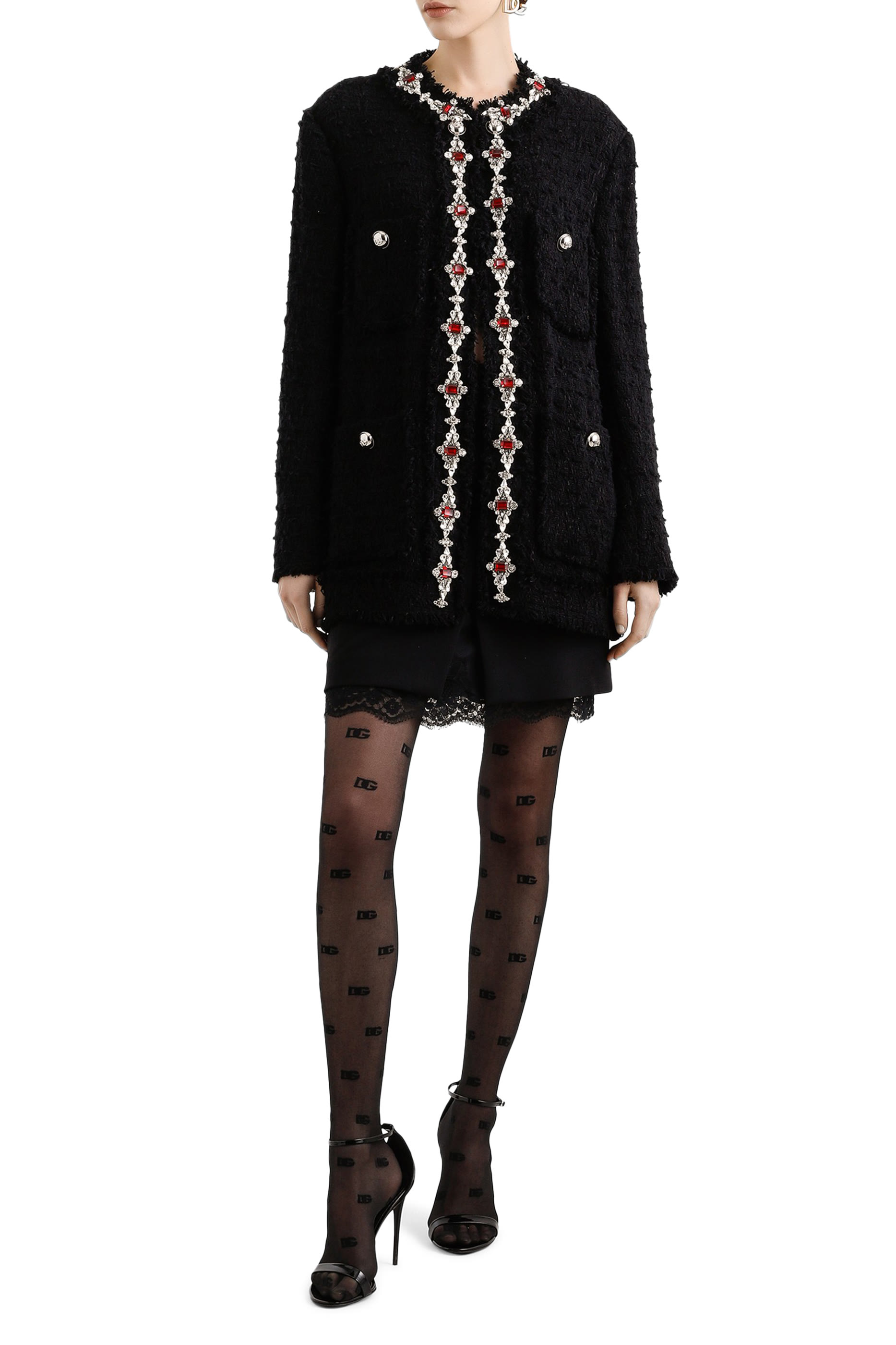 Lace-Trim Wool Mini Skirt