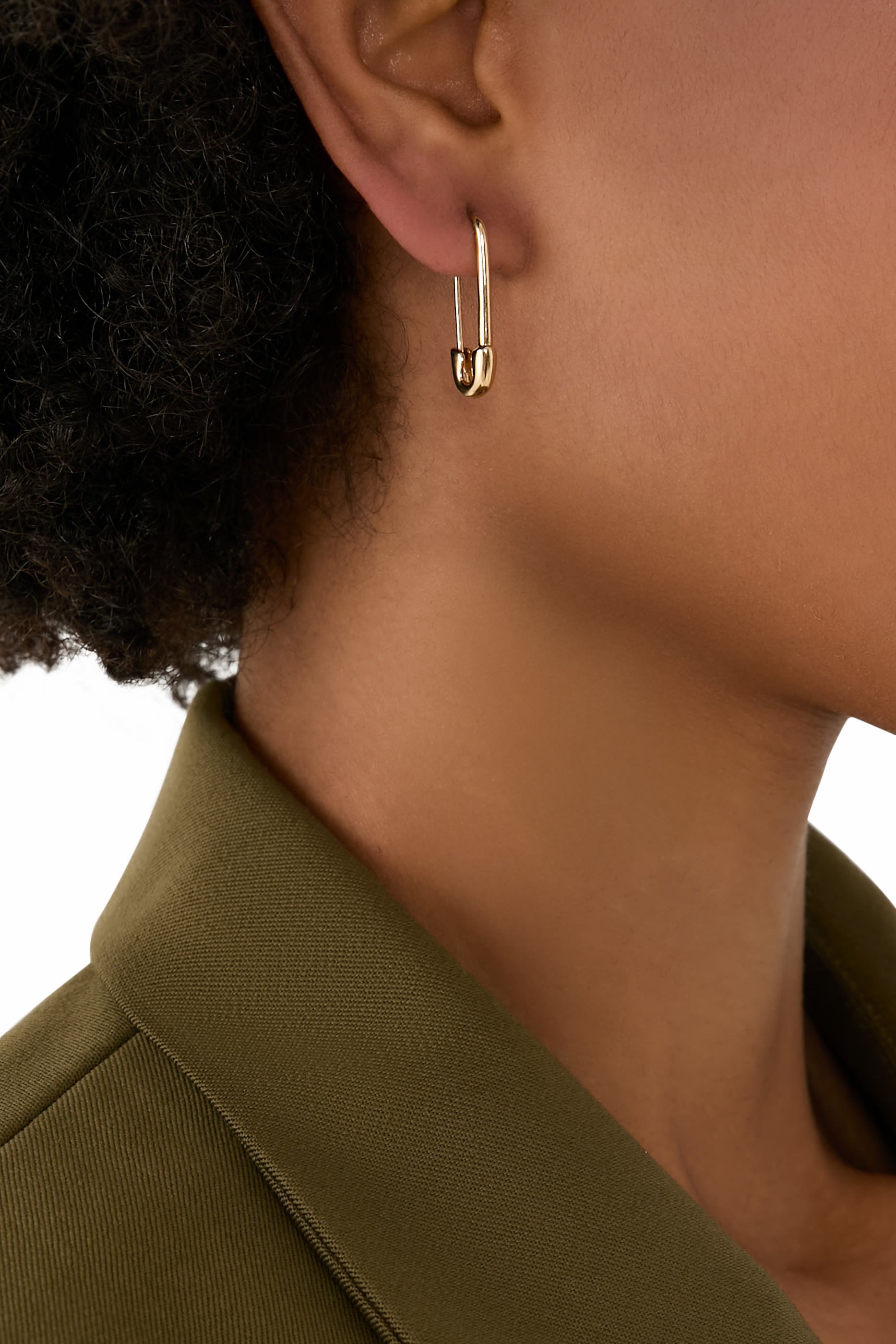 Classic Safety Pin Single Earring Right, 18k Yellow Gold