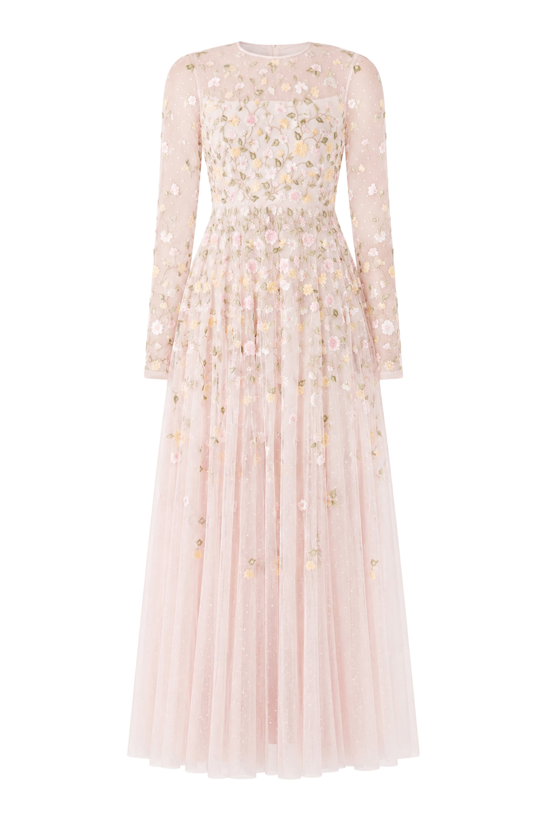Trailing Roses Long Sleeves Ankle Gown