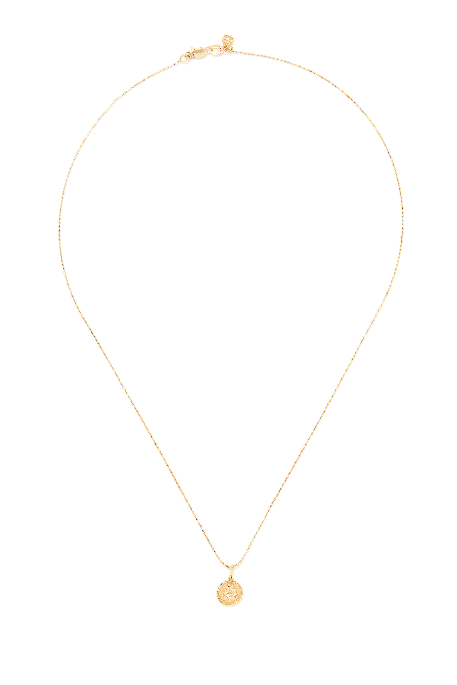 Sitting Budha Tiny Coin Necklace,  14K Yellow Gold & Diamonds