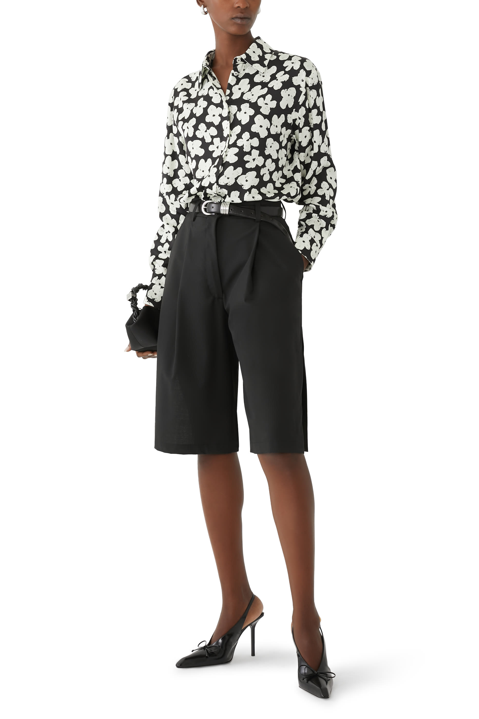 Puffy Floral Print Satin Shirt