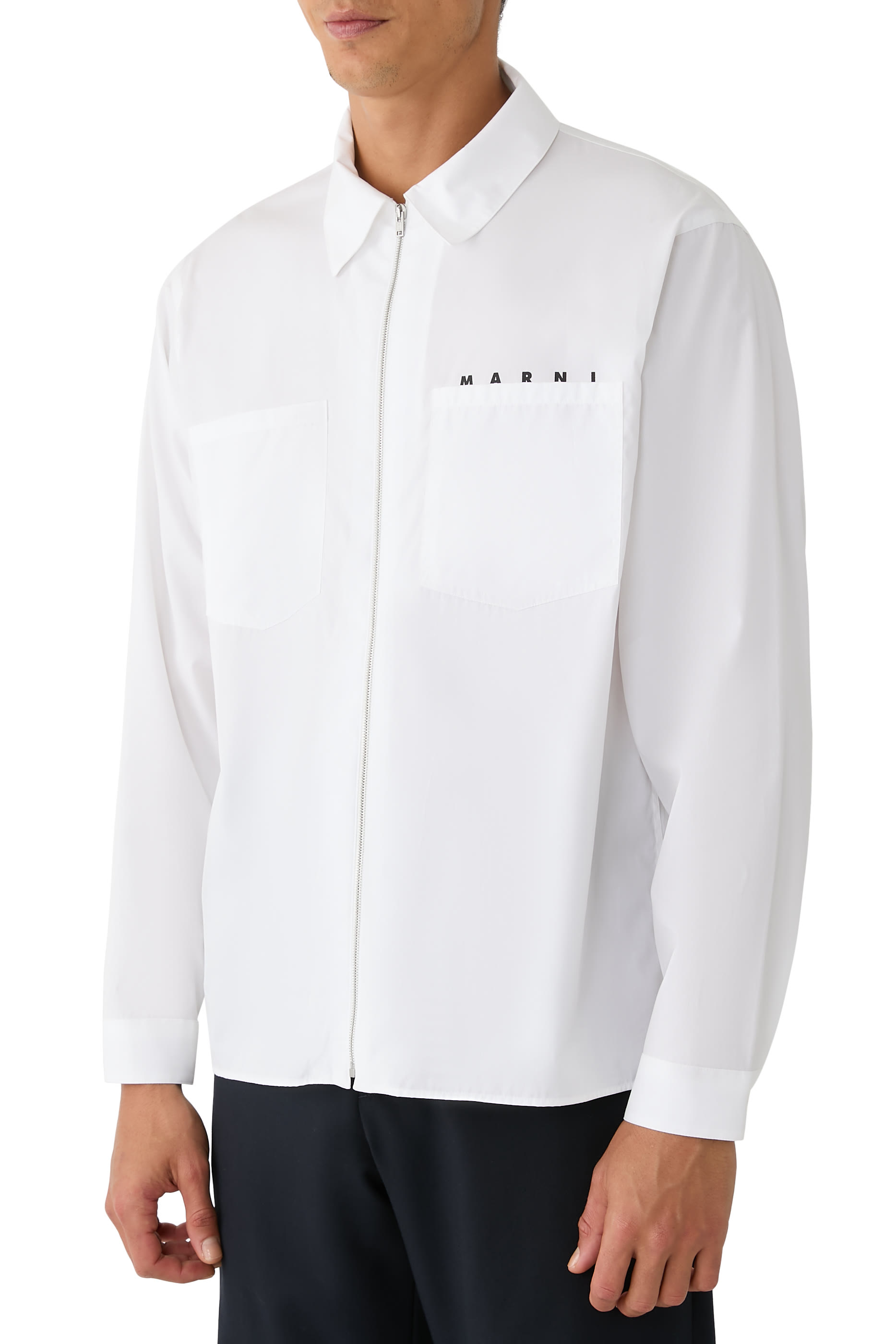 Organic Poplin Zip Shirt with Hidden Logo