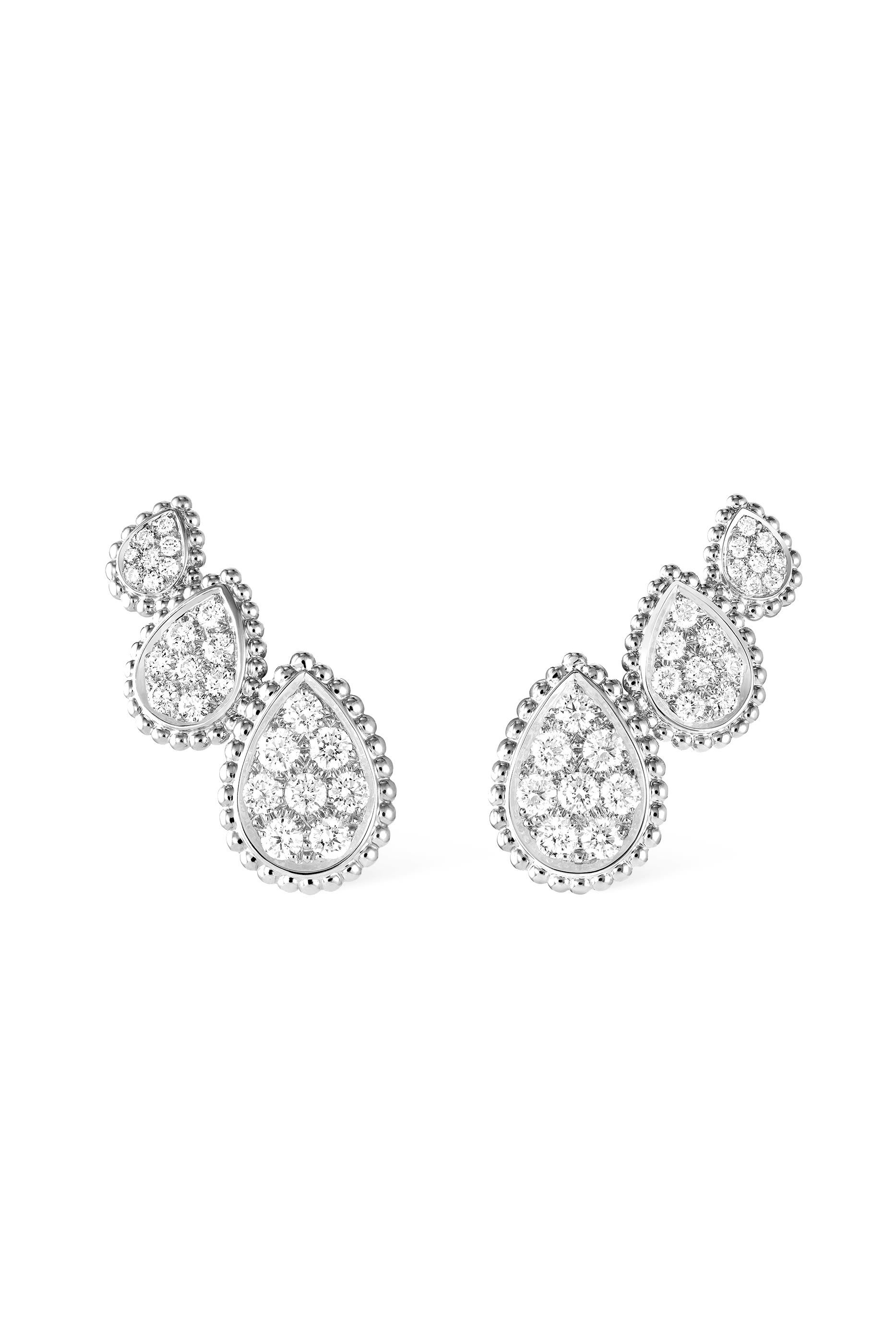 Serpent Boh&egrave;me Triple Motif Stud Earrings, Paved with Diamond