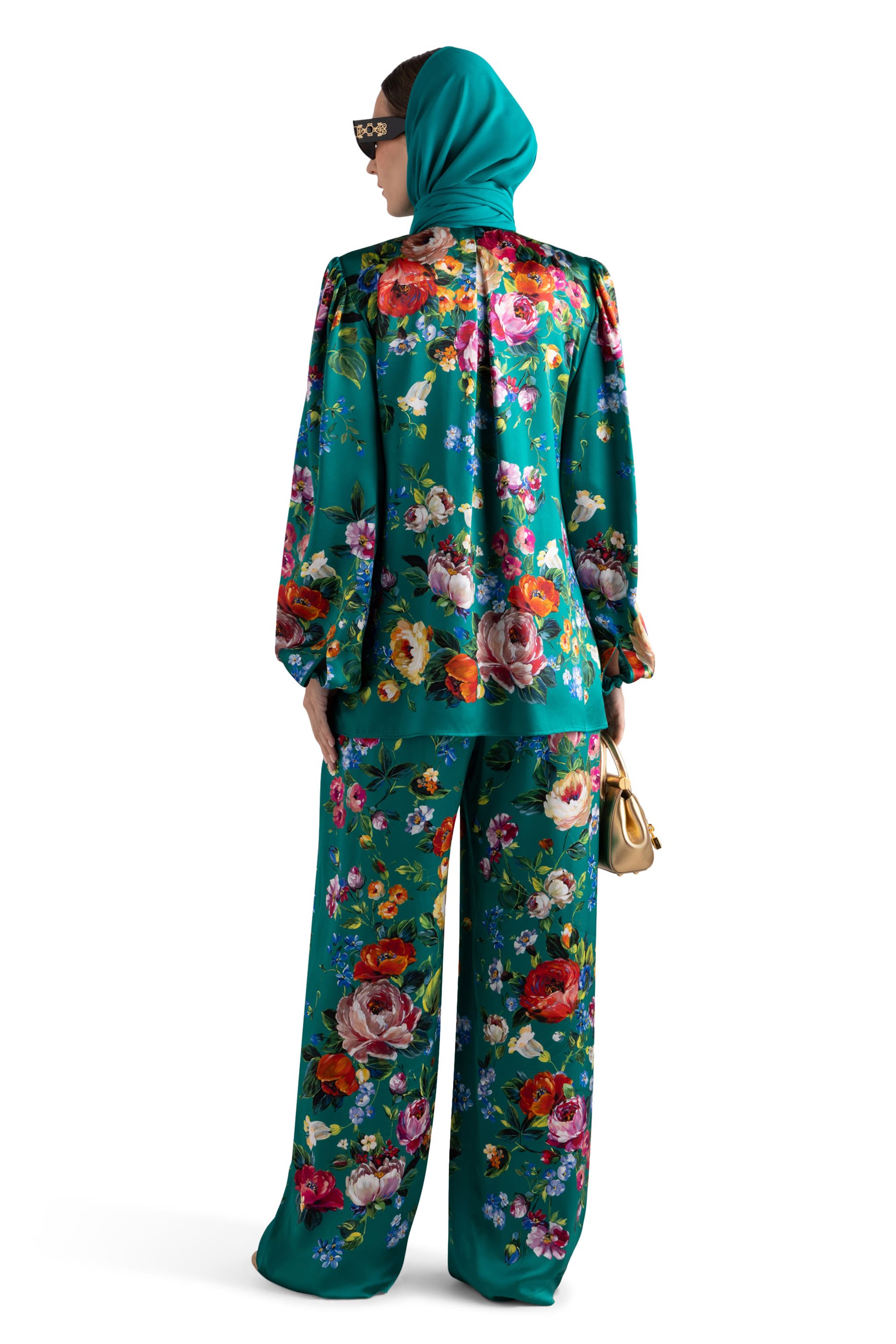 Rose-Print Satin Vanity Trousers