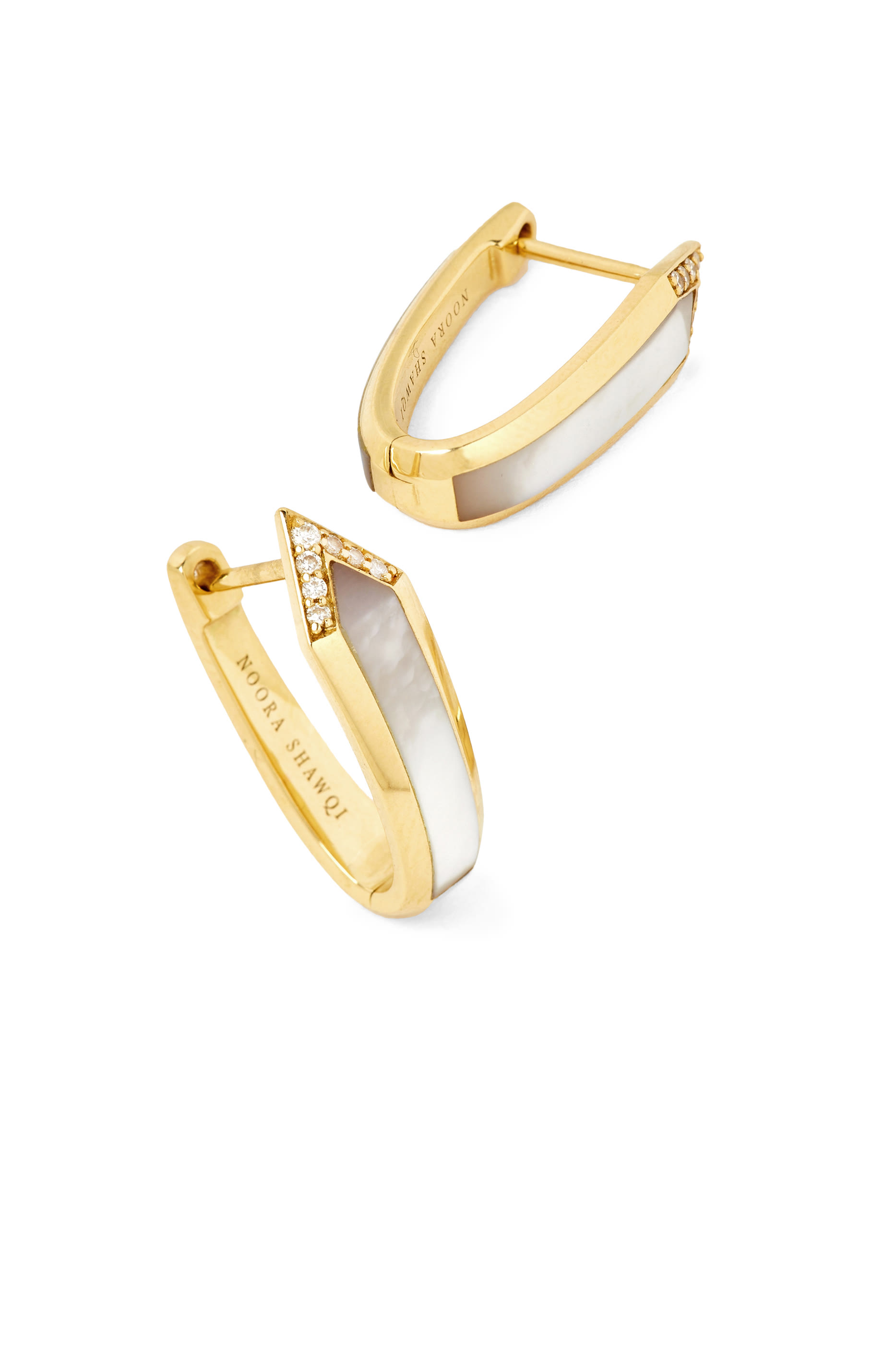 Junonia Hoops, 18K Yellow Gold with Mother of Pearl & Diamonds