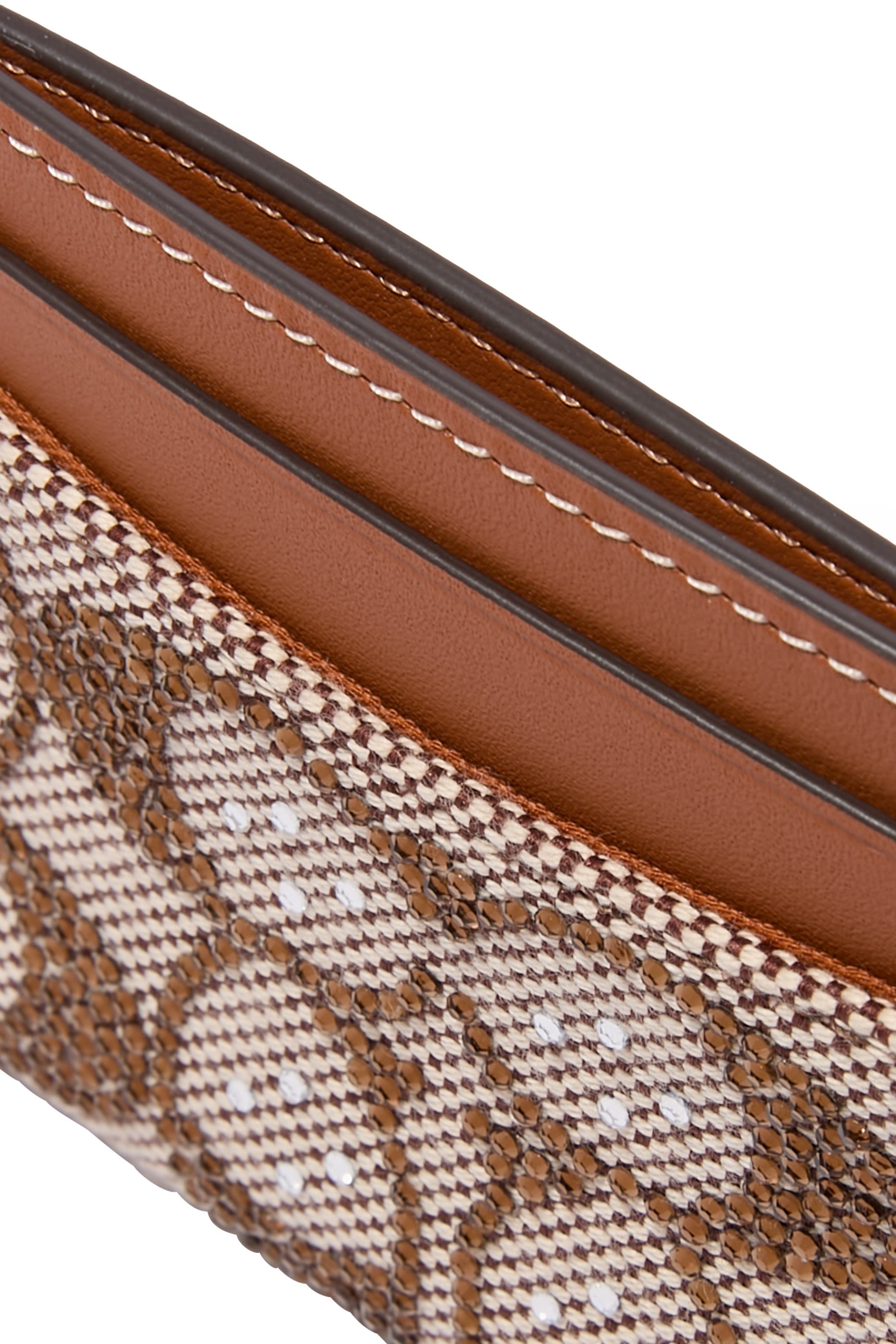 Crystal-Embellished Monogram-Print Leather Card Holder