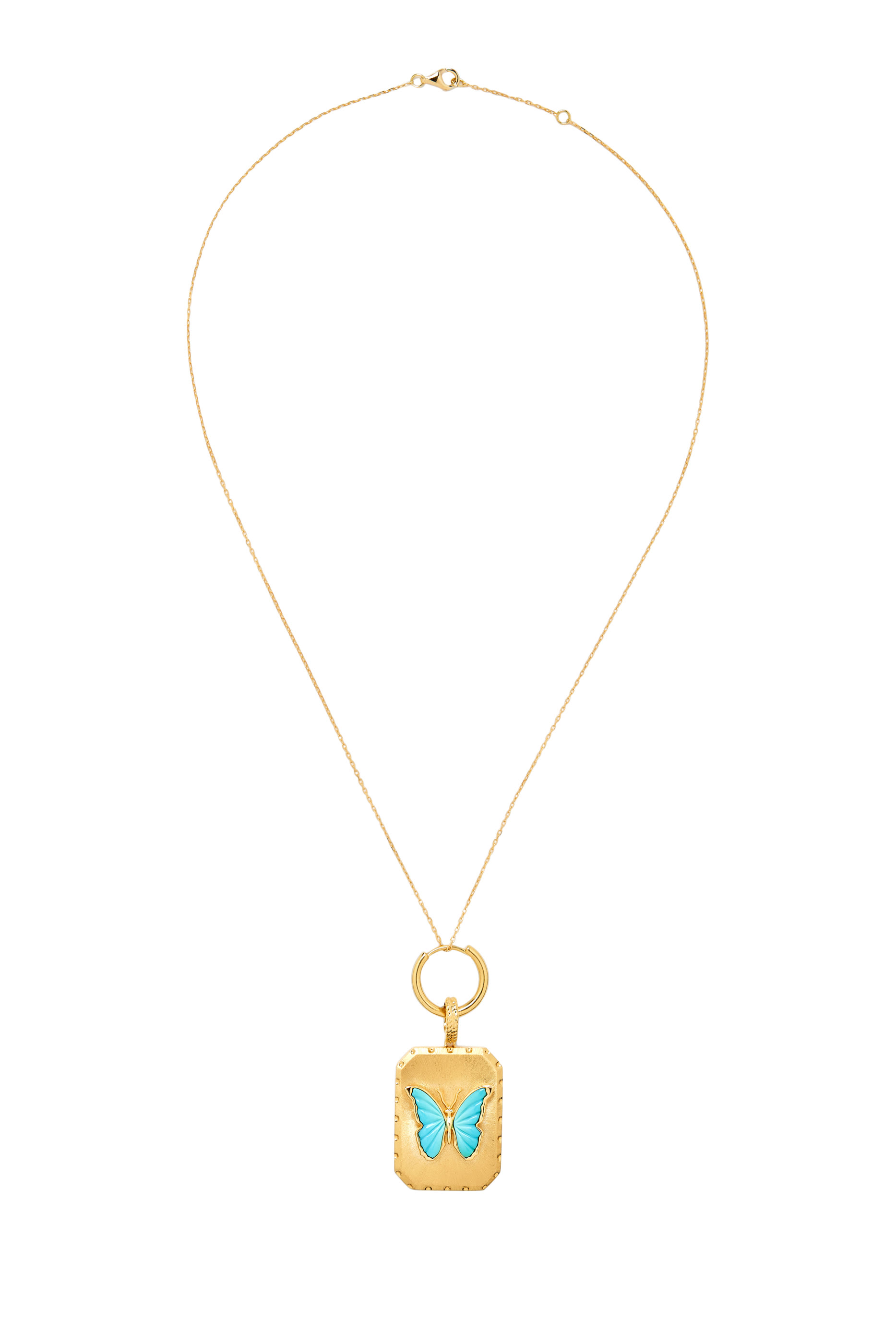 Butterfly Brushed Charm, 18K Yellow Gold & Turquoise