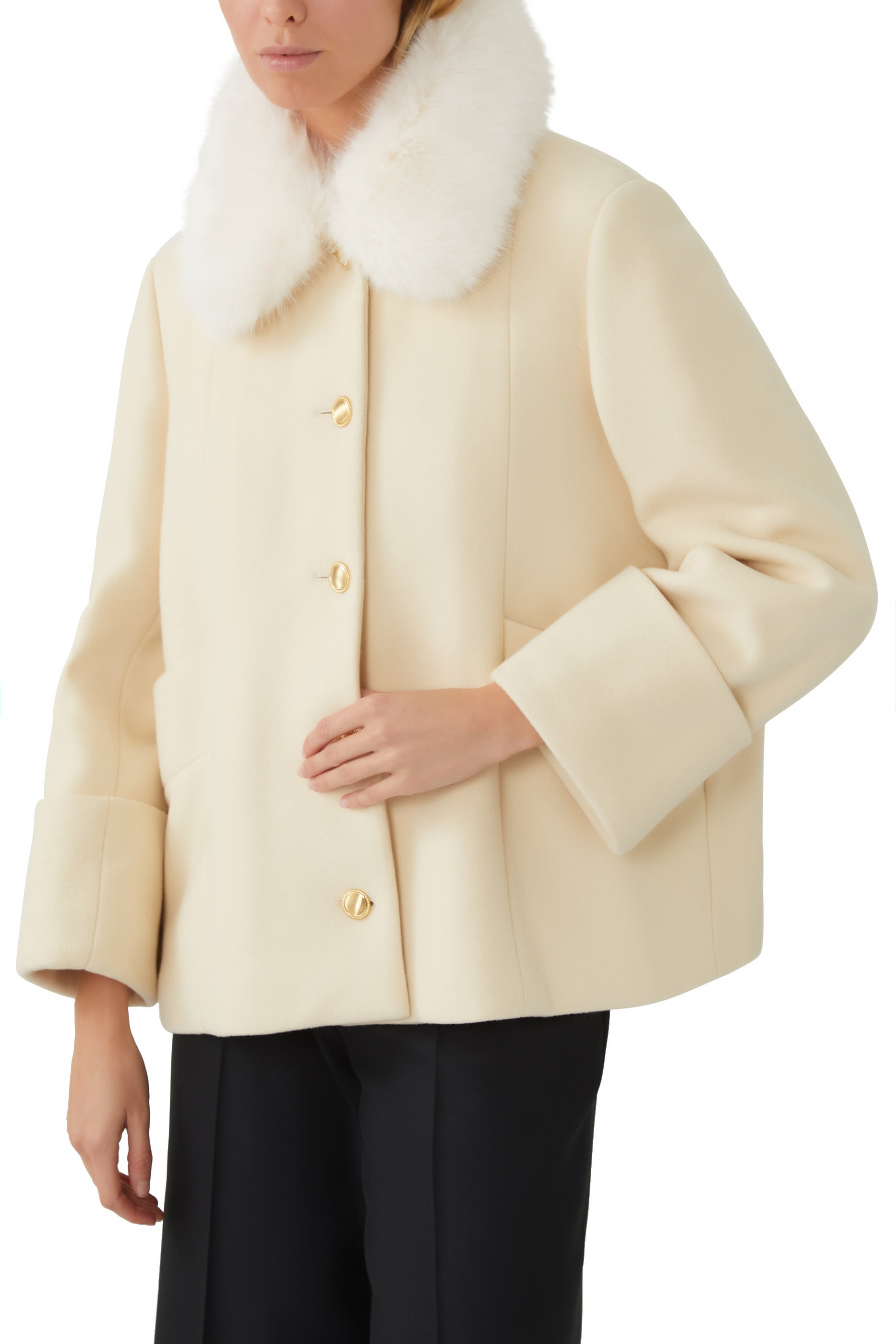 Faux Fur Collar Wool Jacket