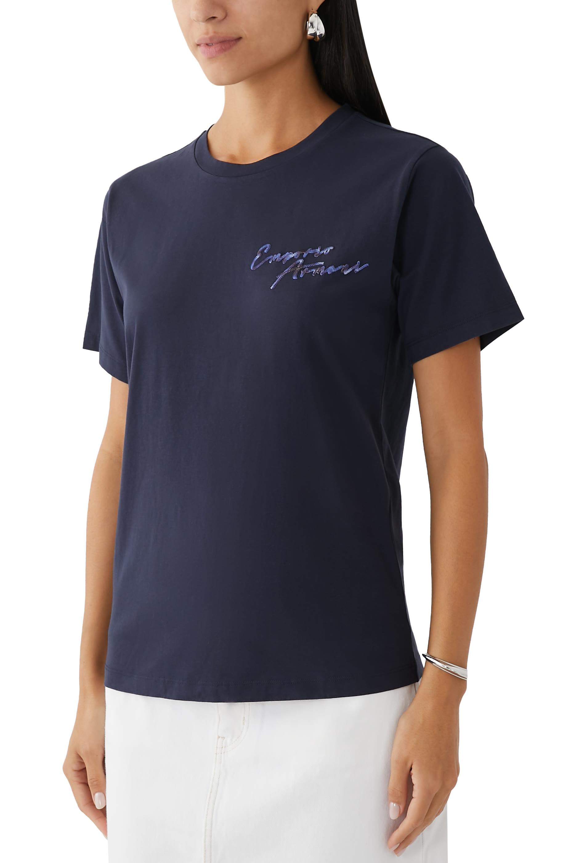 Multicolored Logo Embroidered Jersey T-Shirt