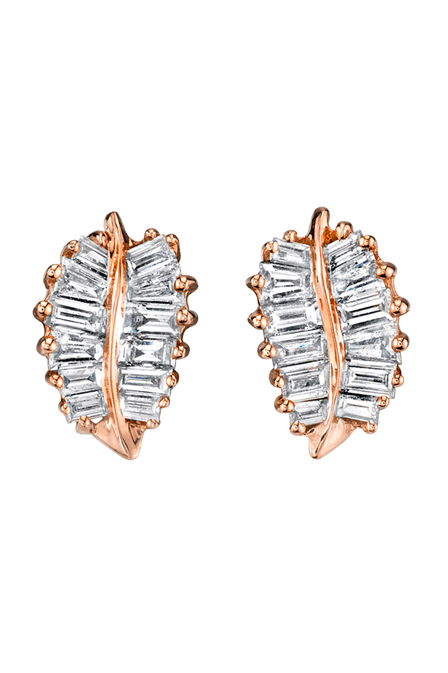 Small Palm Leaf Studs, 18k Rose Gold & Diamonds