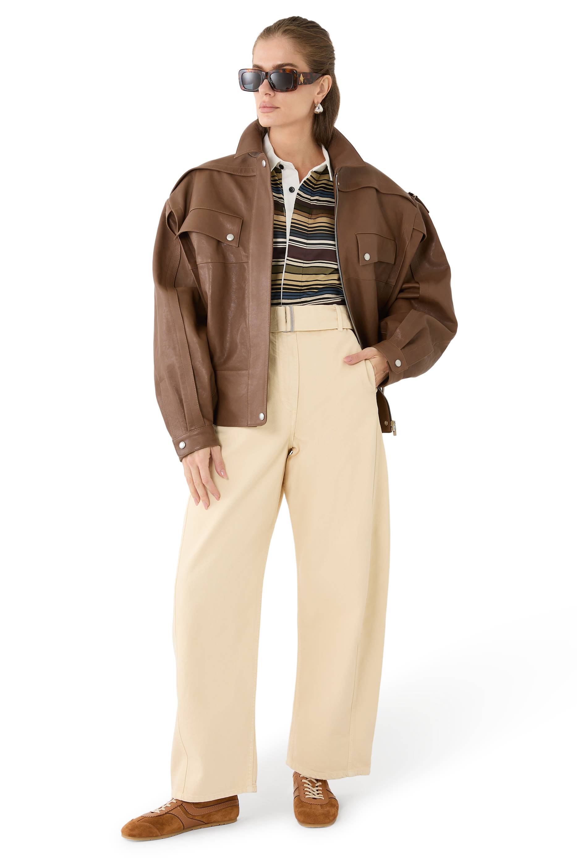  Belted Wide-Leg Denim Trousers 