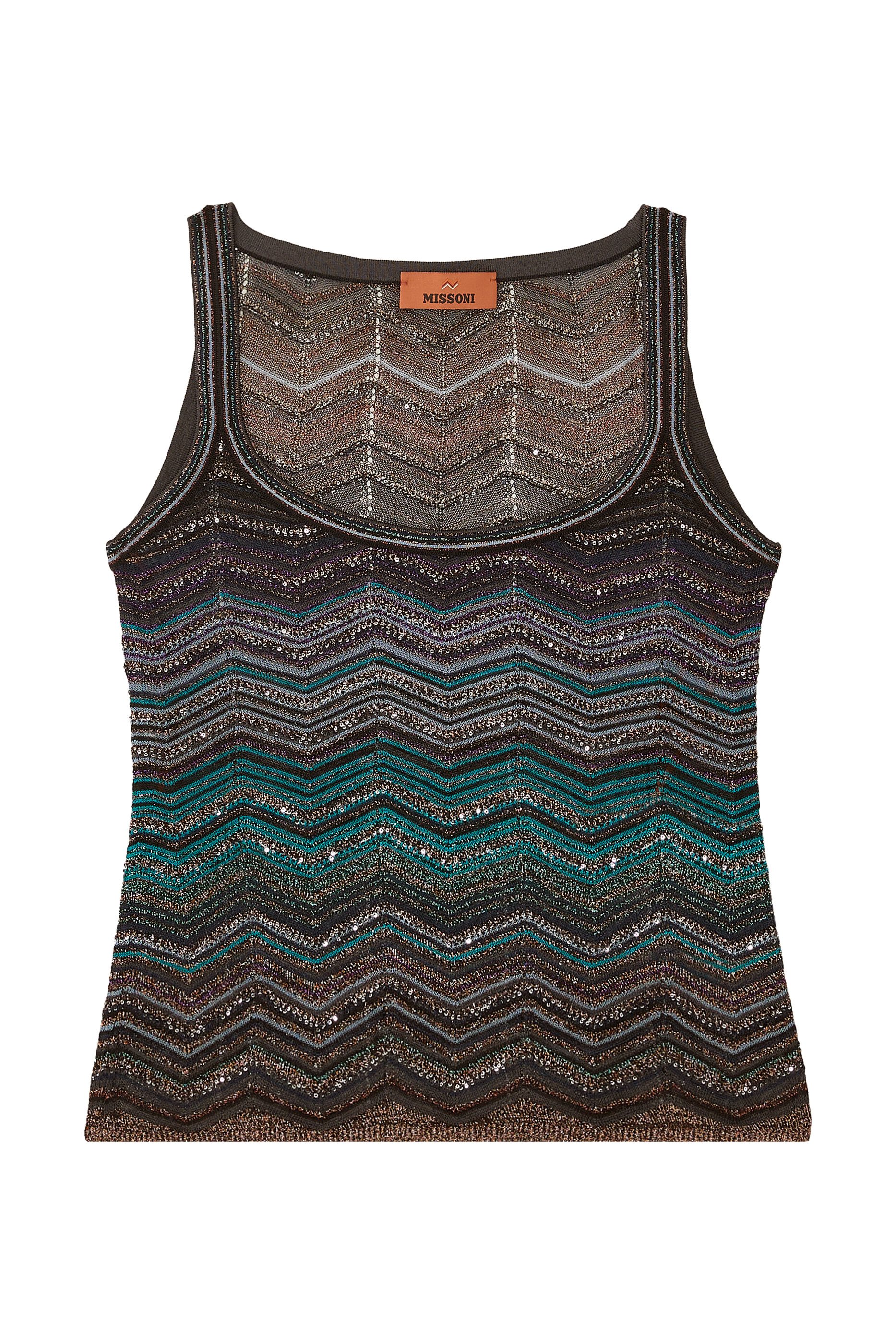 Chevron Lam&eacute; Viscose Sleeveless Crewneck Top 