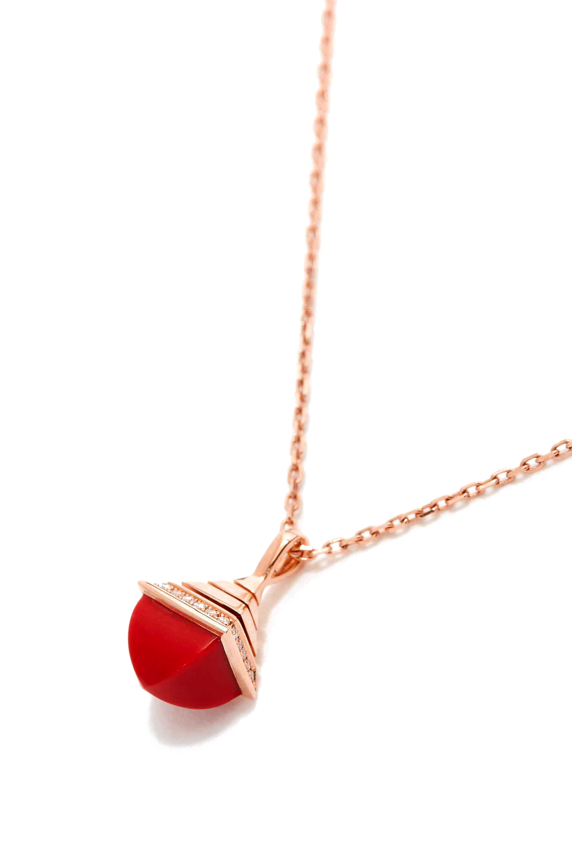 Cleo Mini Rev Pendant, 18k Rose Gold with Red Coral & Diamonds