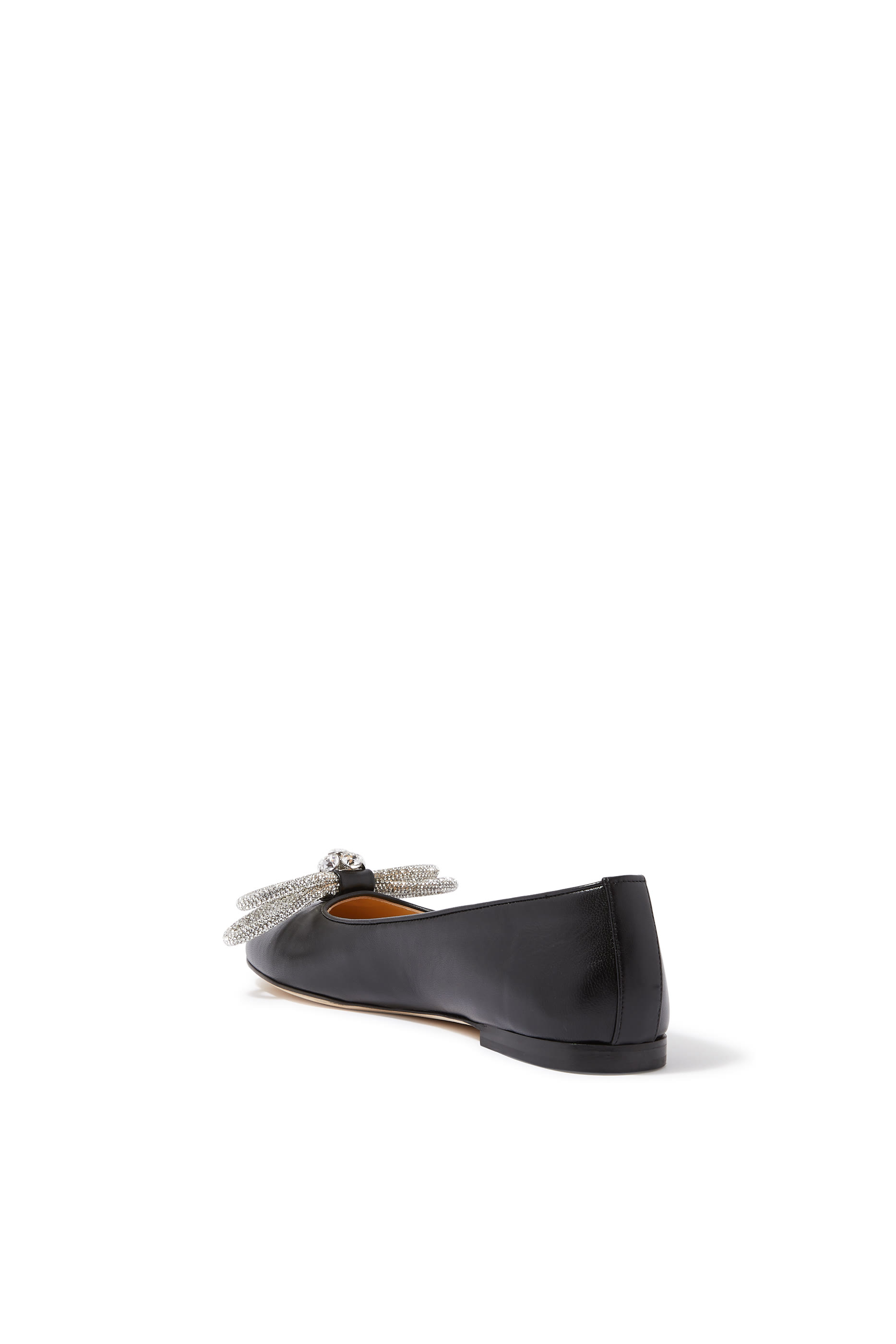 Double Bow Leather Ballerina Flats