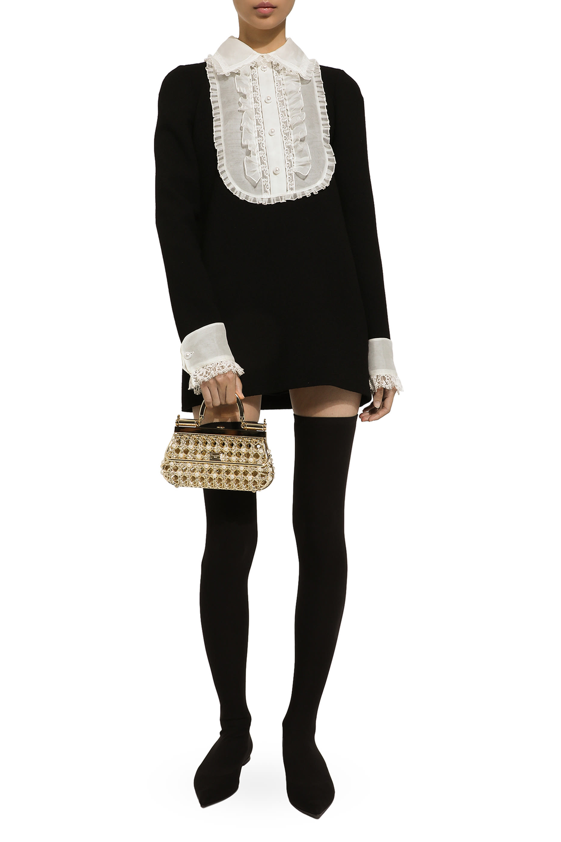 Short Wool Crepe Dress with Organza Shirt