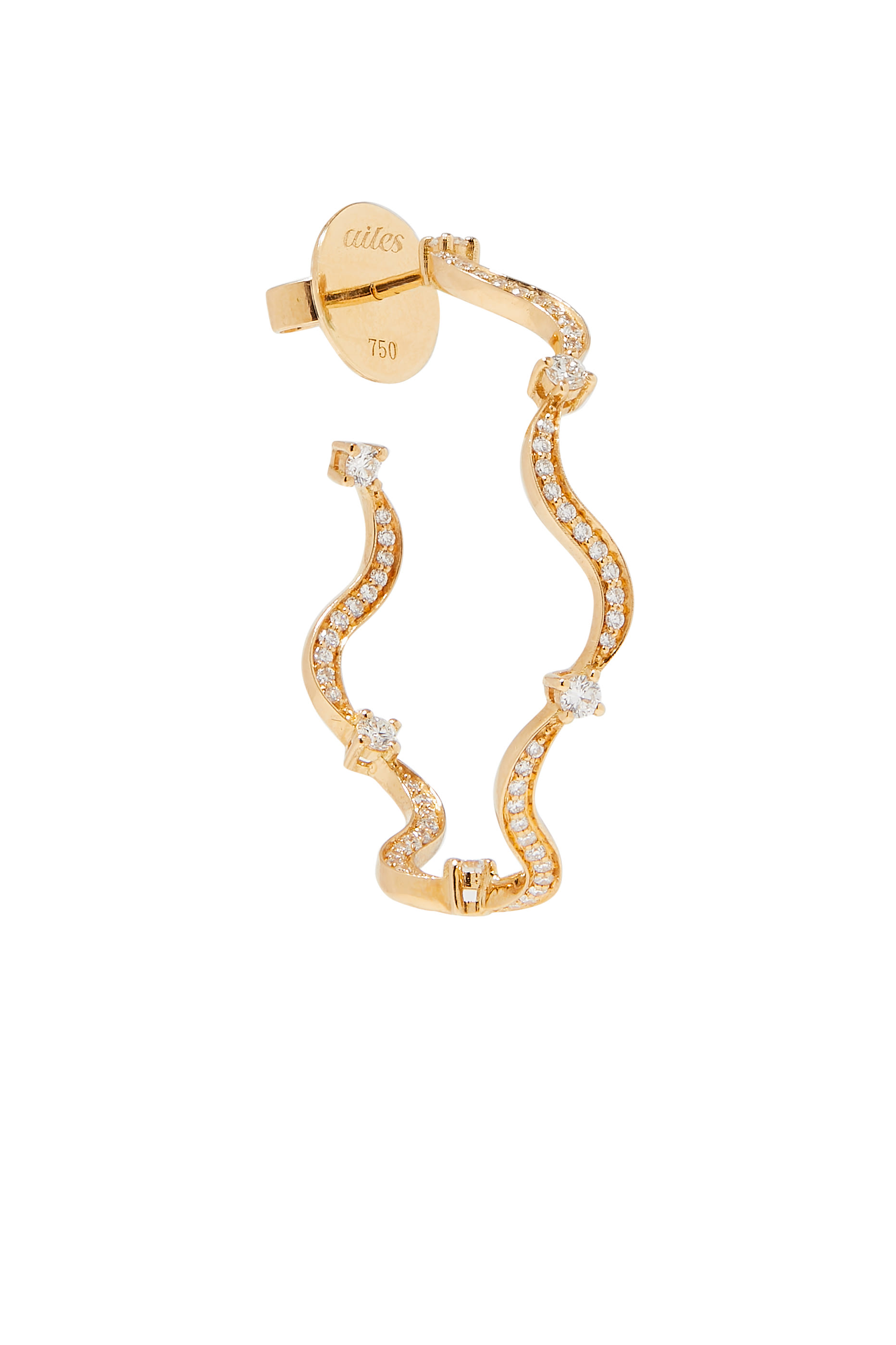 Wave Medium Hoops, 18K Yellow Gold & Diamonds