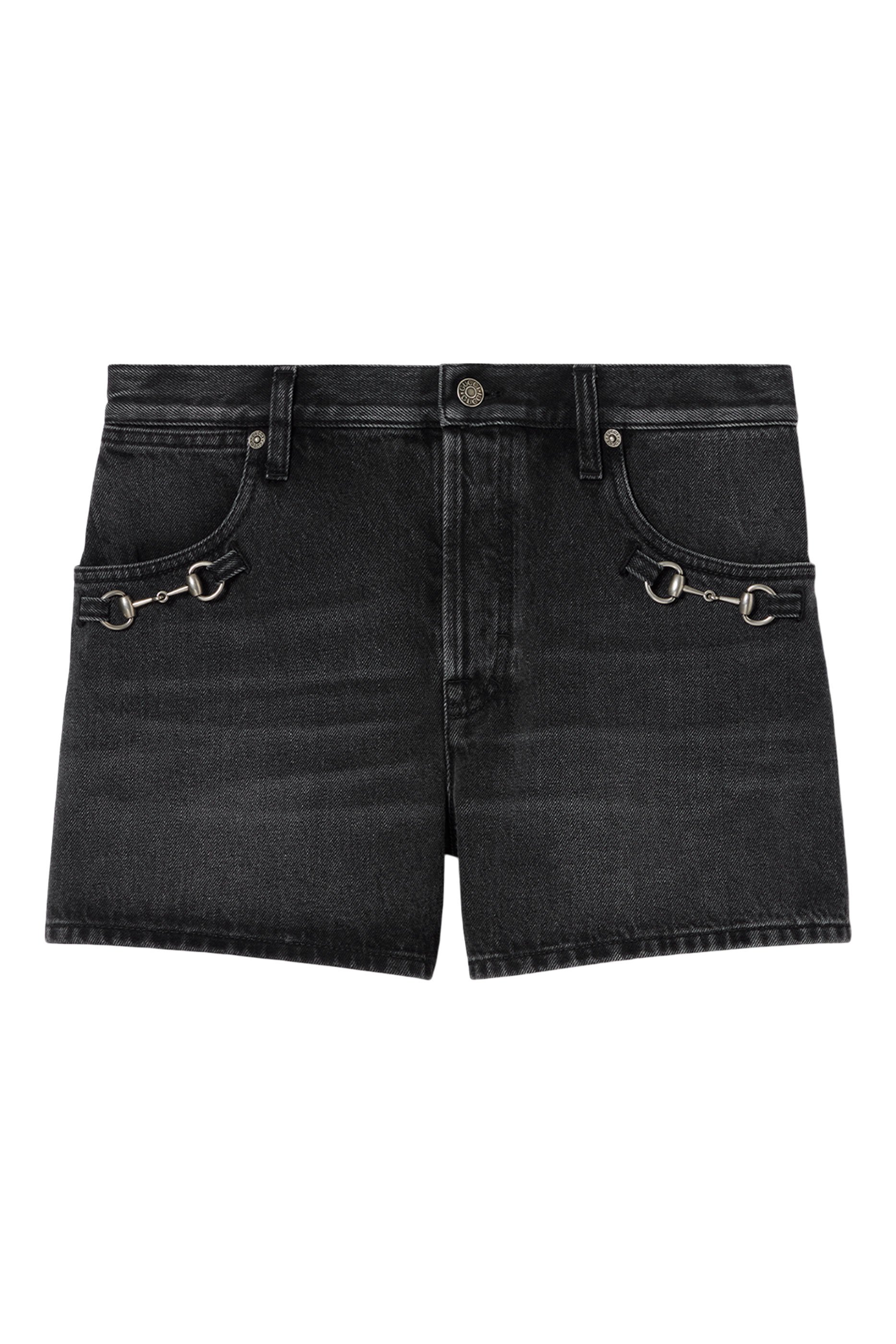  Cotton Denim Shorts with Horsebit 