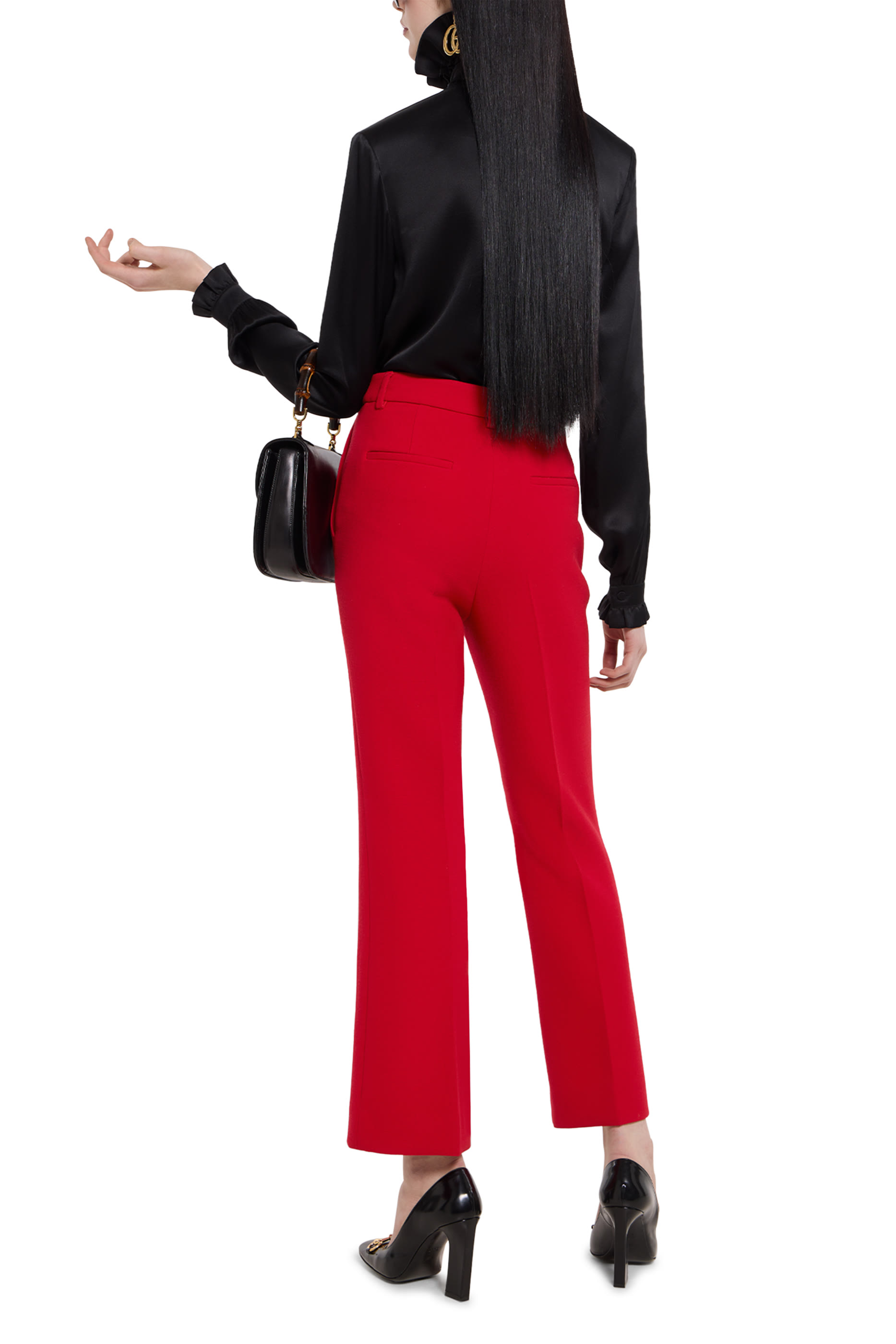 Double G Button Cr&ecirc;pe Wool Pants