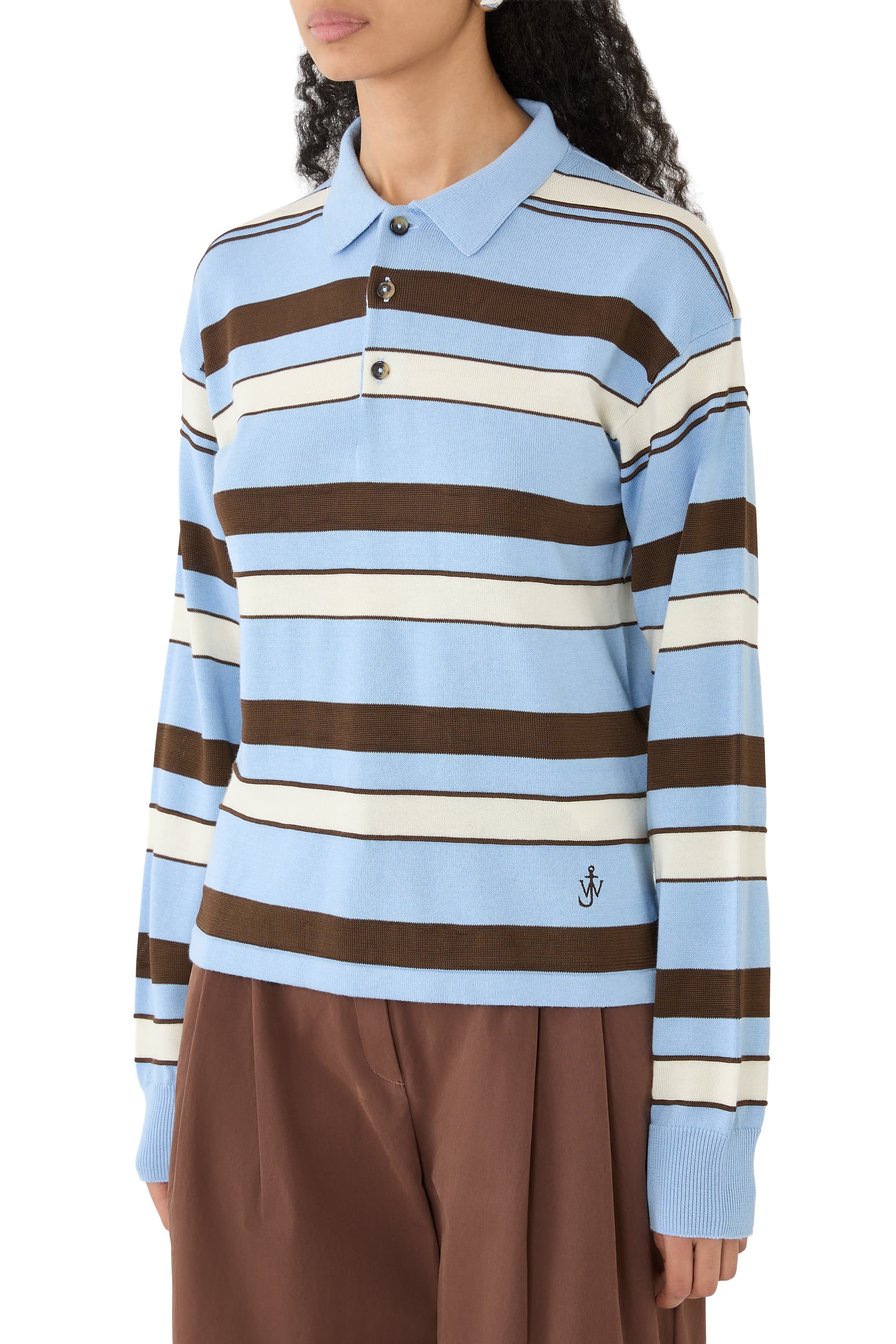 Knitted Striped Rugby Polo Top