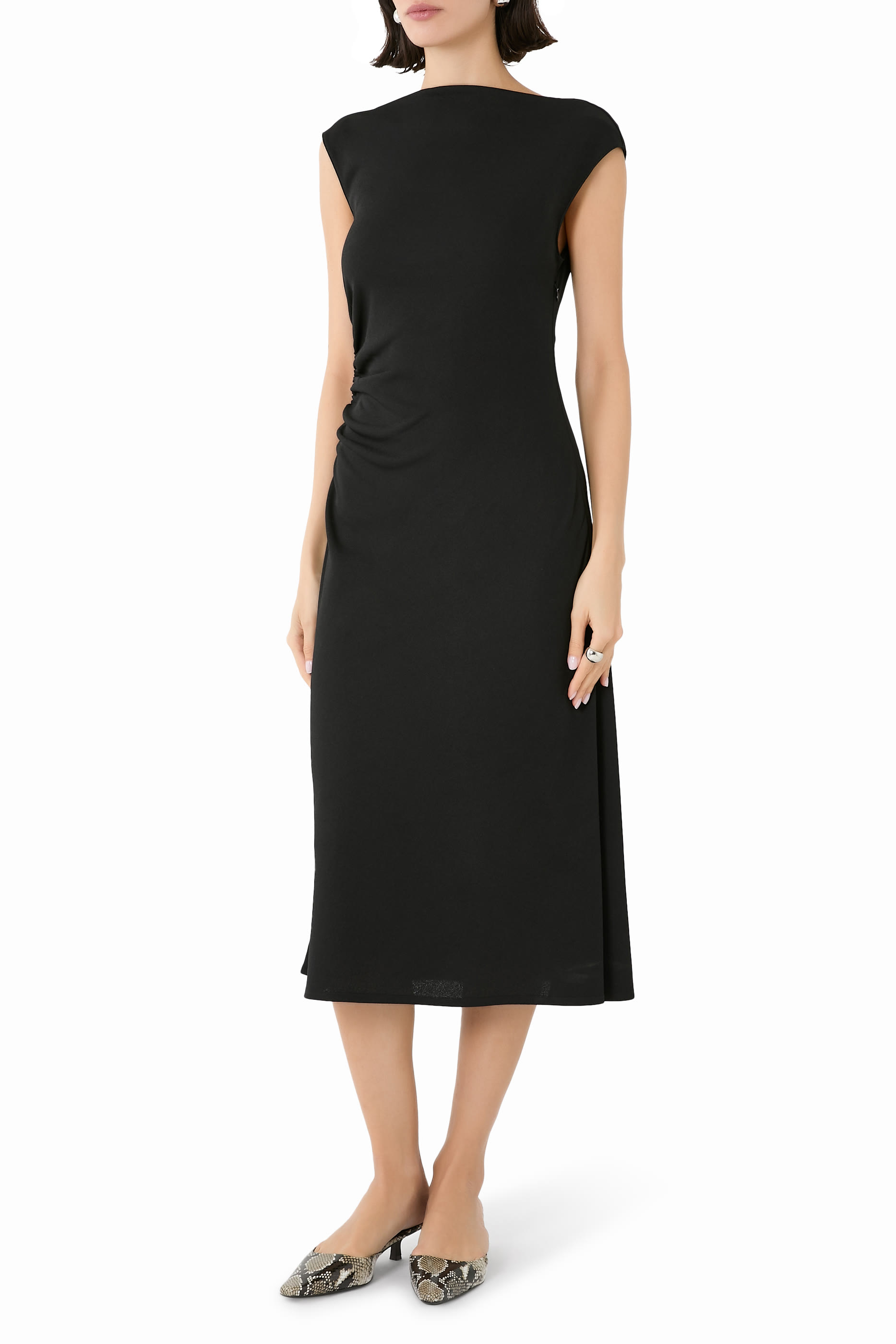 Draped Boatneck Dress in Crepe Jersey