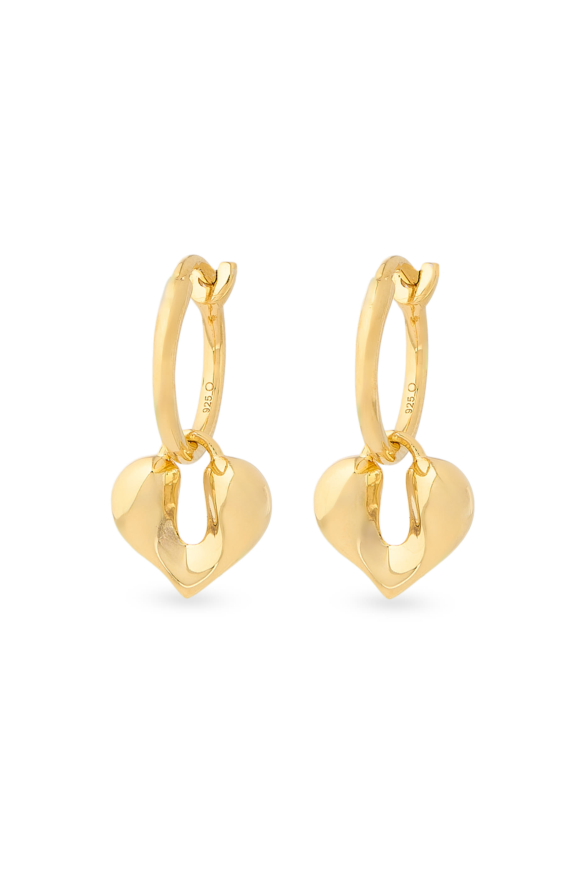 Molten Heart Charm Hoop Earrings, 18k Recycled Gold Vermeil on Recycled Sterling Silver