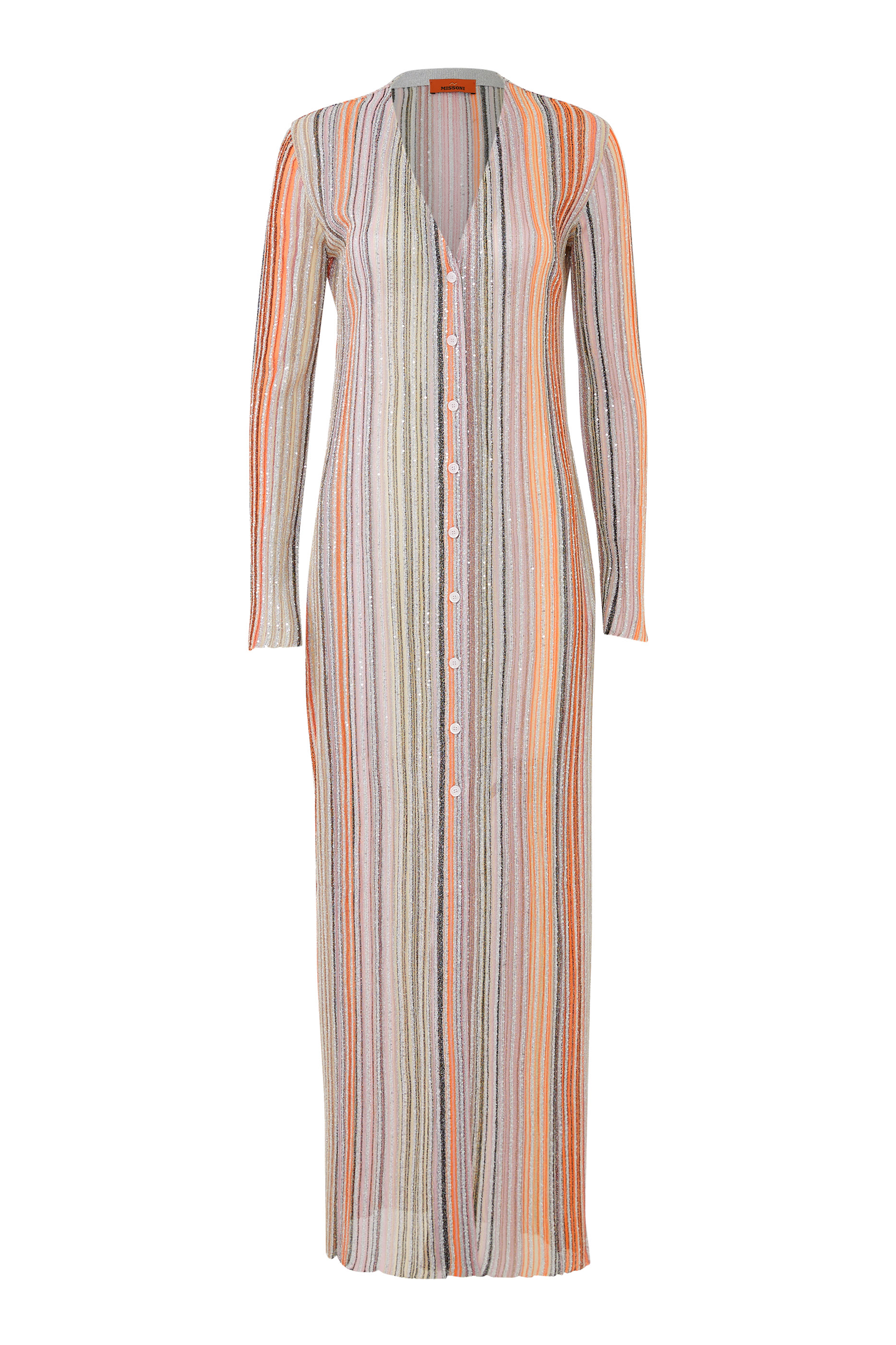 Partialized Sequinned Knit Buttoned Maxi Cardigan 