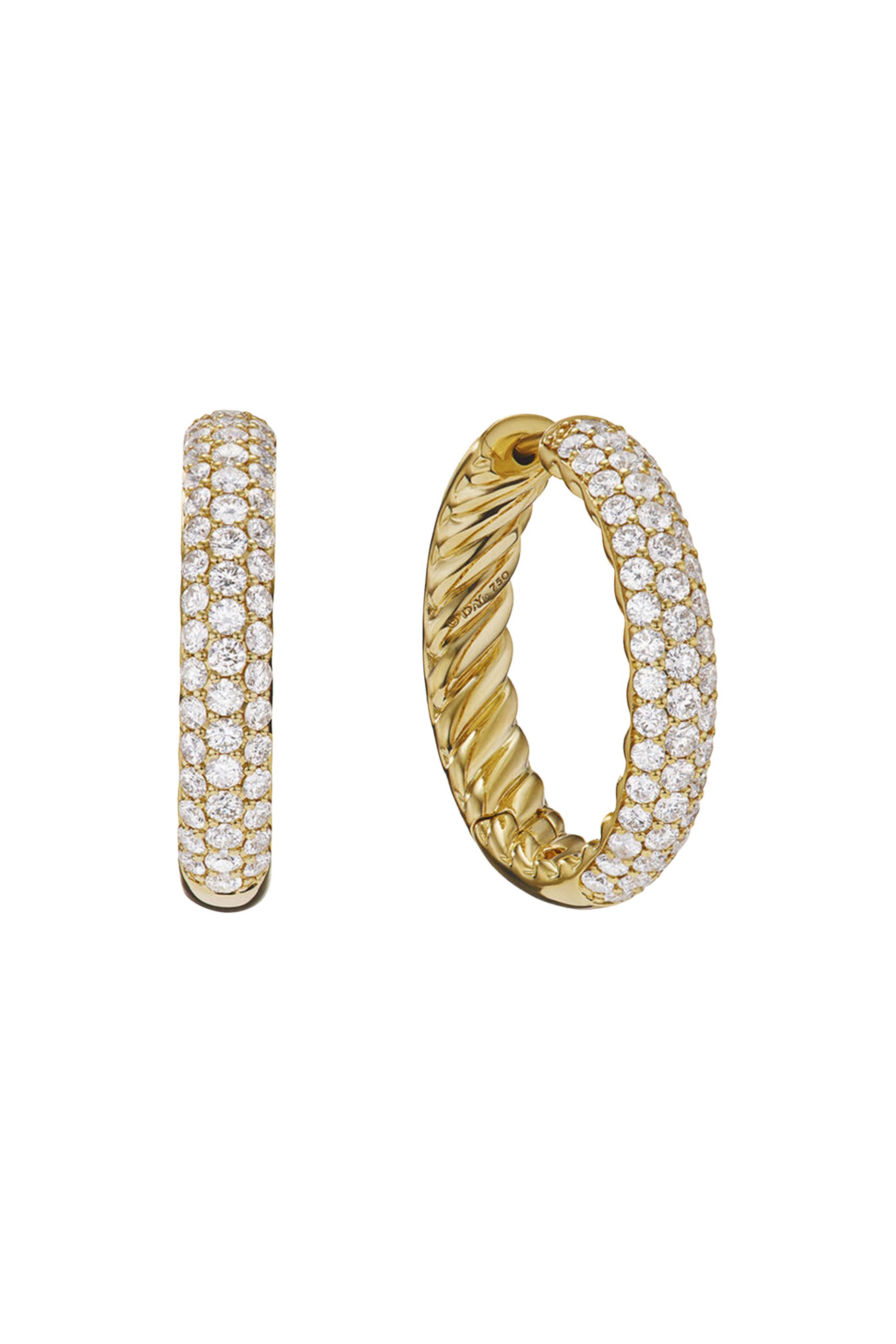 DY Mercer Hoop Earrings, 18k Yellow Gold & Diamonds