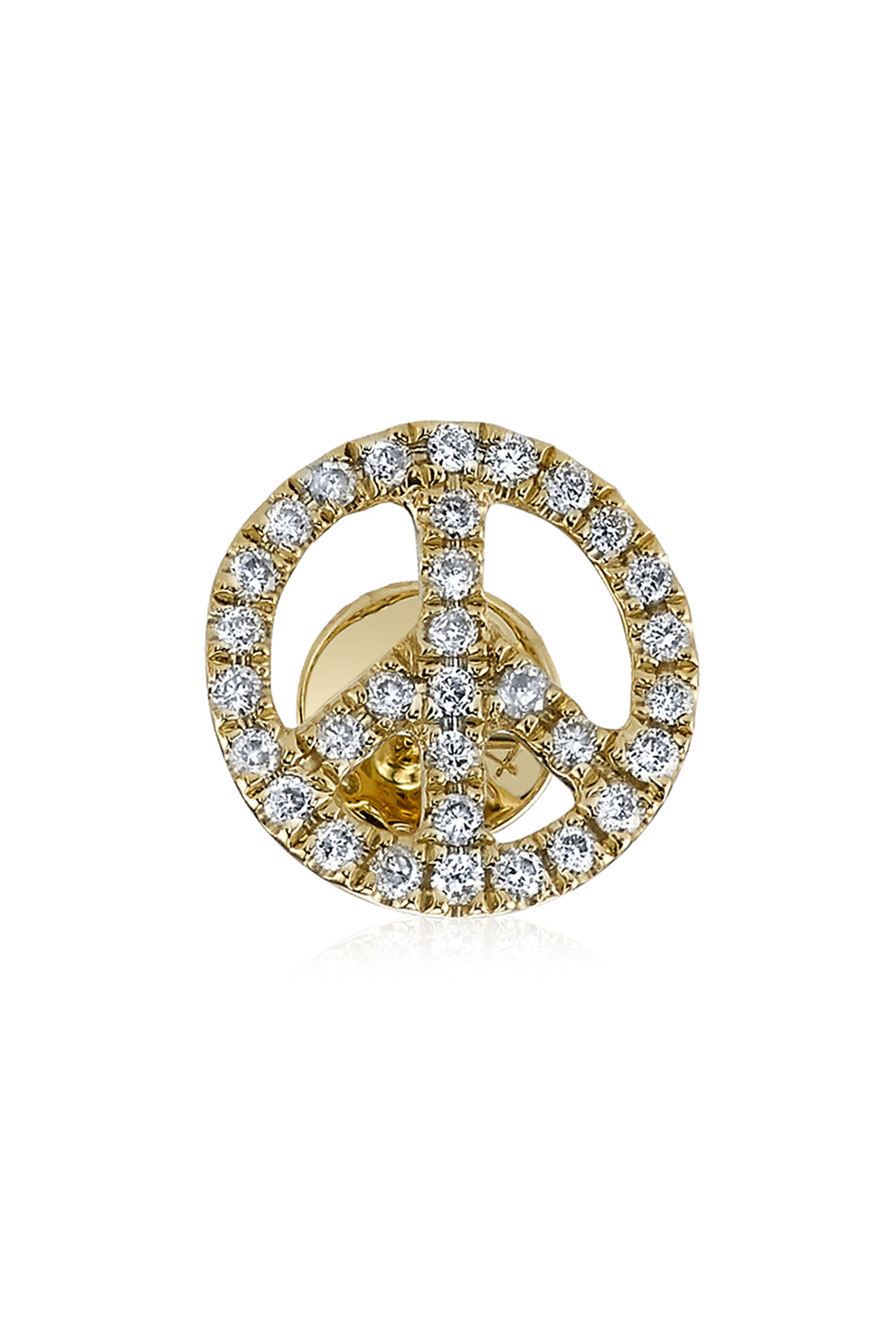 Peace Sign Single Stud Earring, 14k Yellow Gold & Diamonds